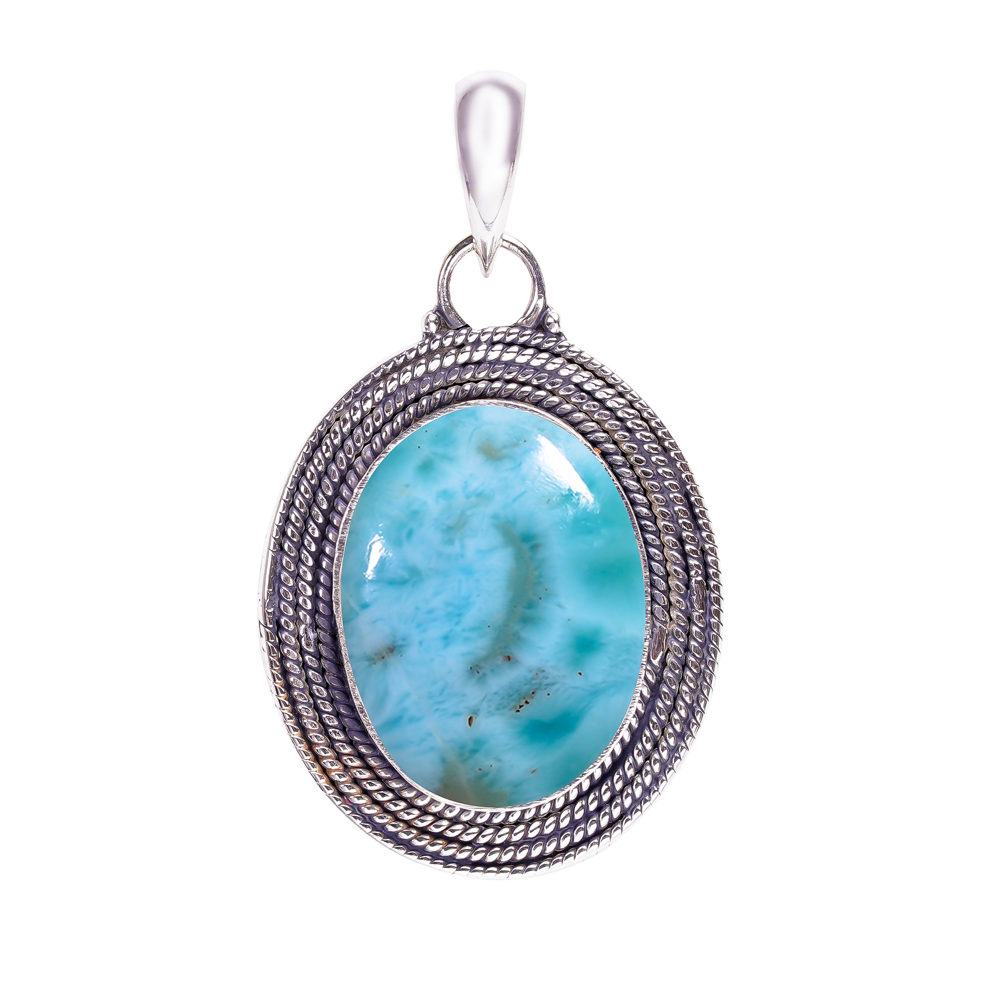 Natural Larimar / Pactolite - Dominican Republic 925 Solid Sterling Silver Pendant