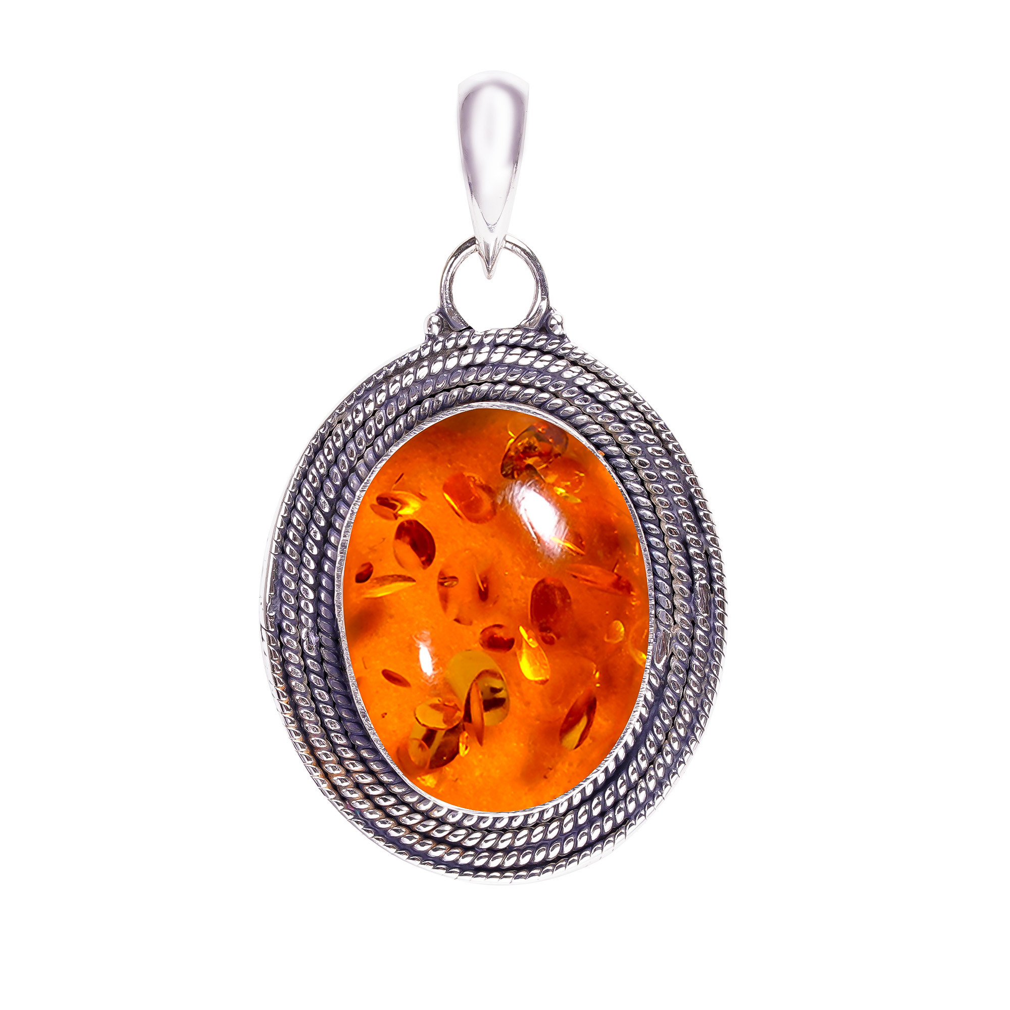 Amber - Simulated 925 Solid Sterling Silver Pendant