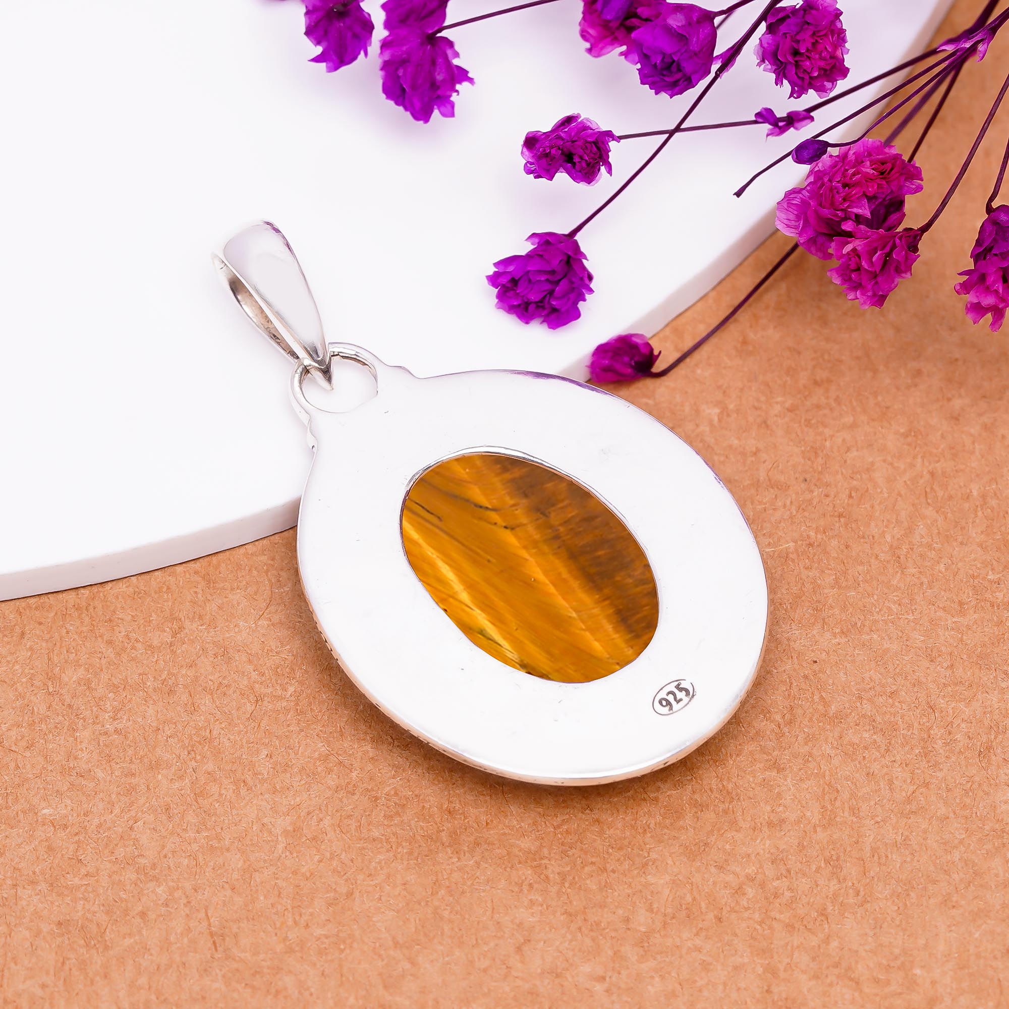 Yellow Tiger Eye - South Africa 925 Solid Sterling Silver Pendant