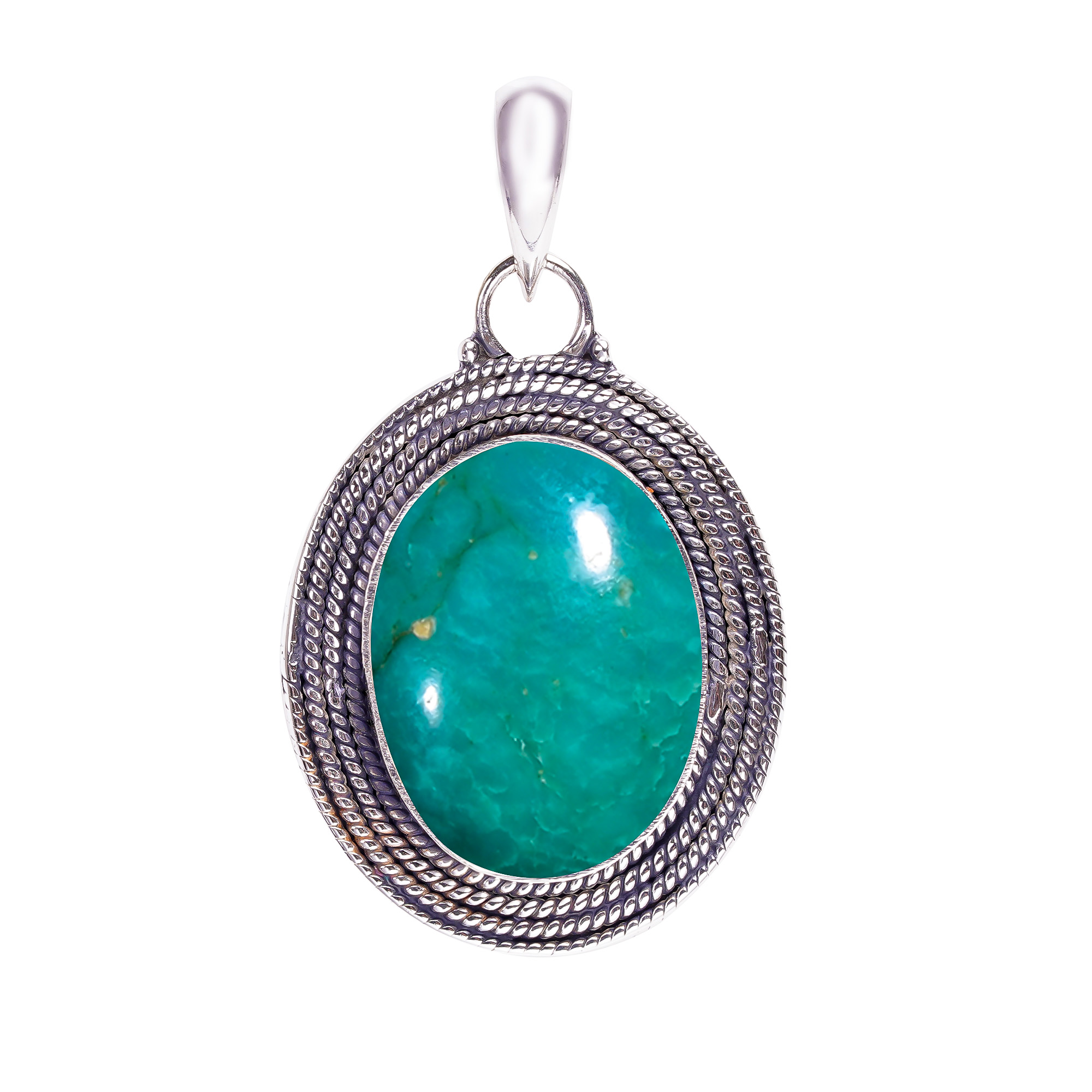 Turquoise - Tibet 925 Solid Sterling Silver Pendant