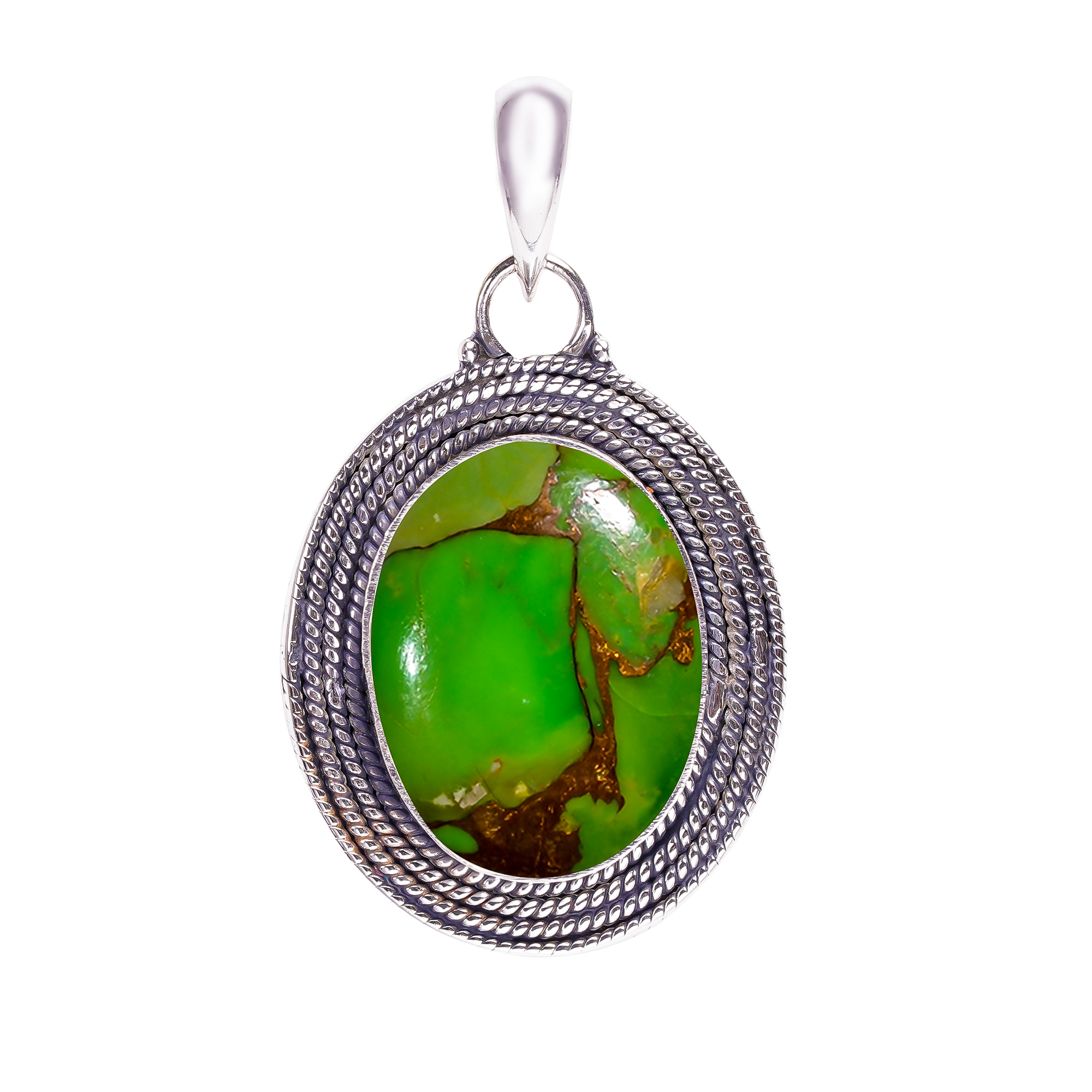 Copper Green Turquoise 925 Solid Sterling Silver Pendant