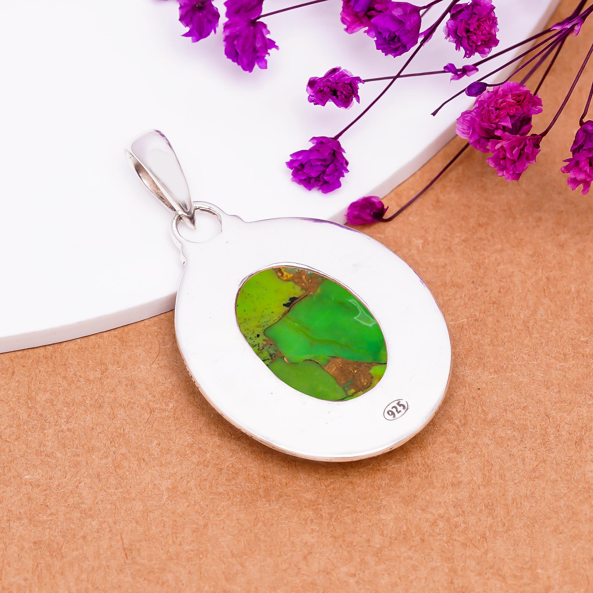 Copper Green Turquoise 925 Solid Sterling Silver Pendant