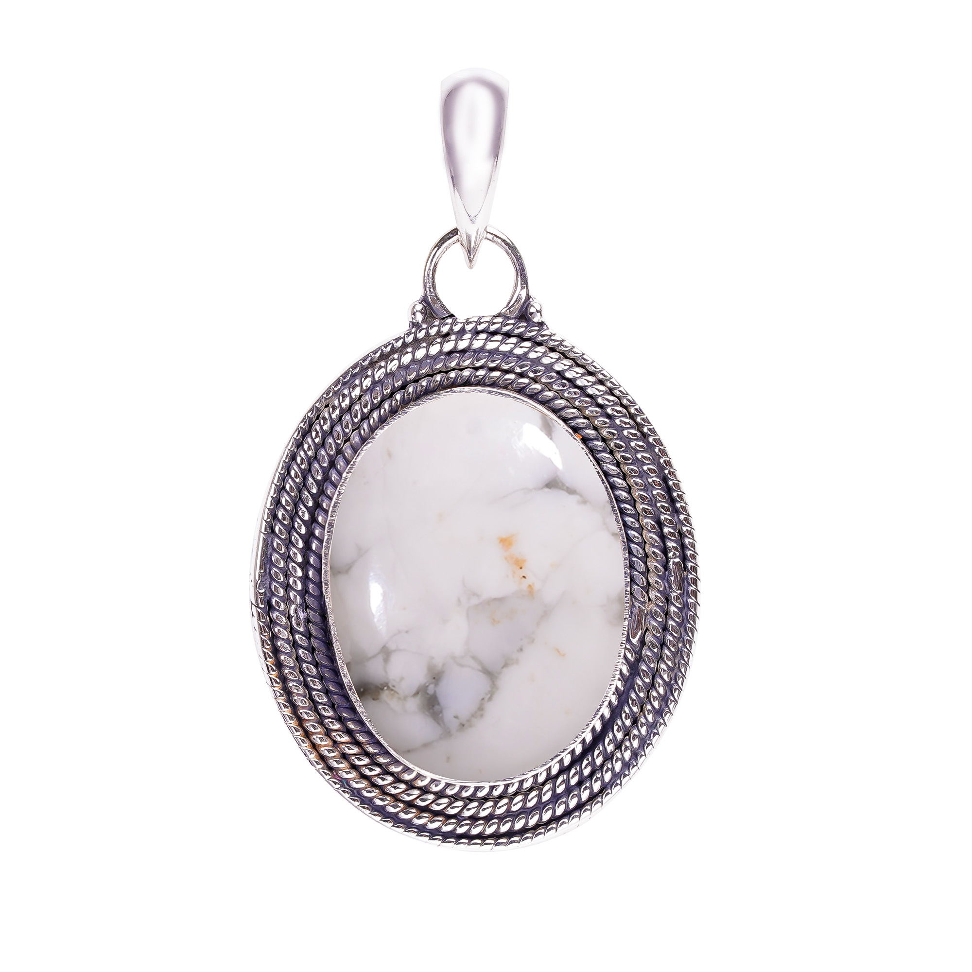 Natural White Howlite - United States 925 Solid Sterling Silver Pendant