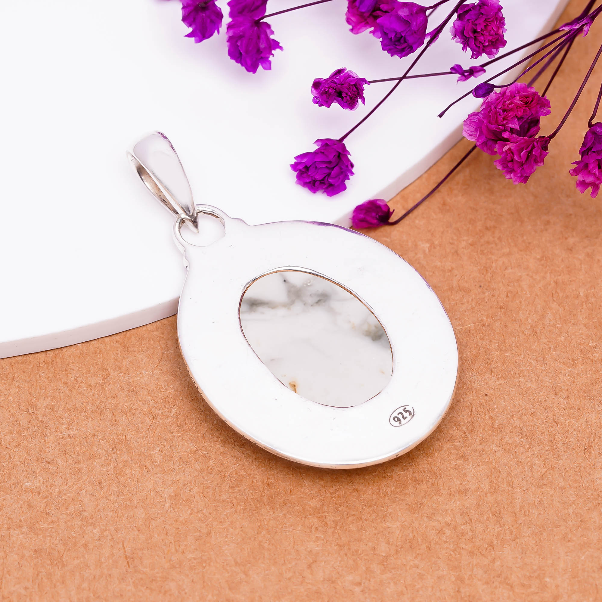 Natural White Howlite - United States 925 Solid Sterling Silver Pendant