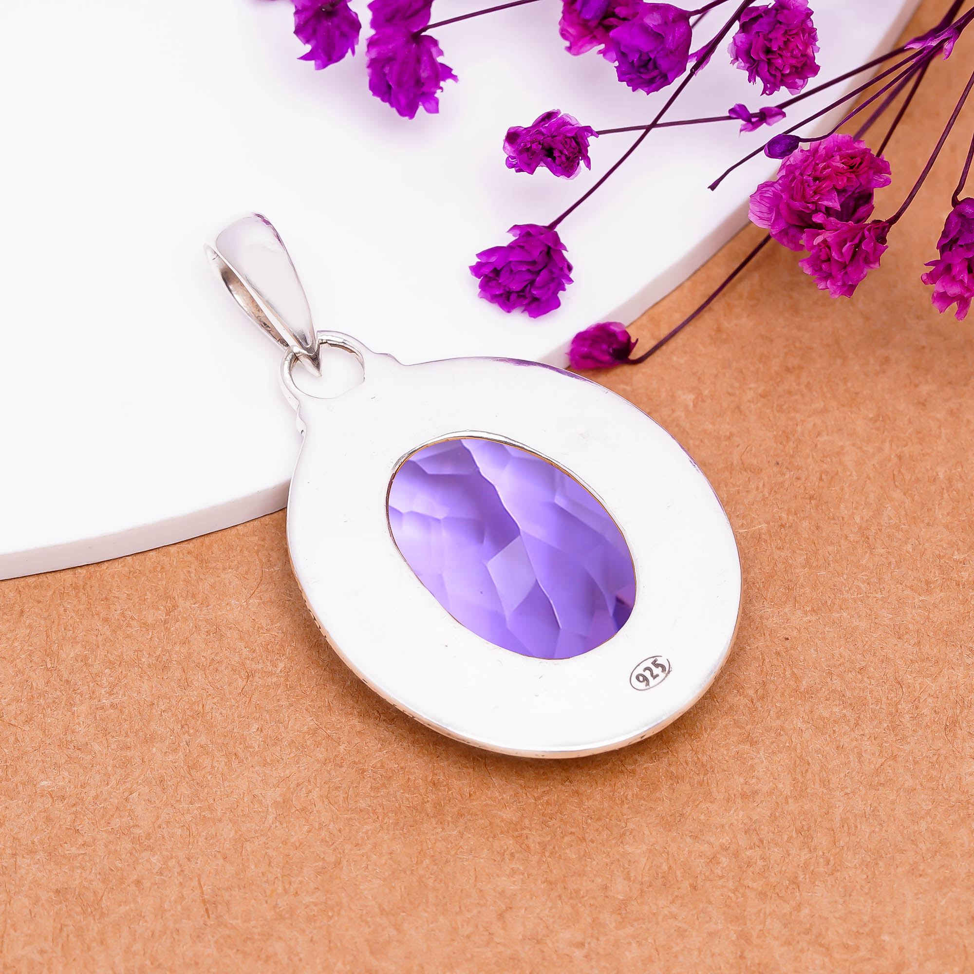 Colour Changing Alexandrite - Simulated 925 Solid Sterling Silver Pendant