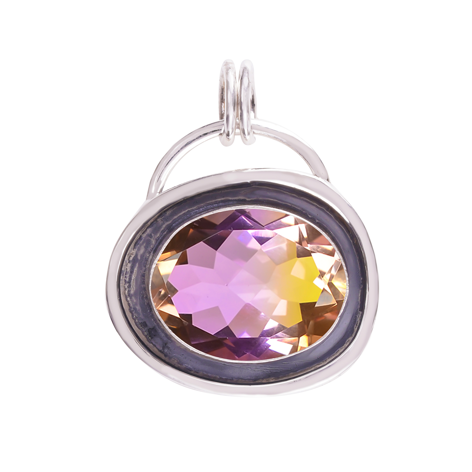 Bi-Colour Tourmaline - Simulated 925 Solid Sterling Silver Pendant