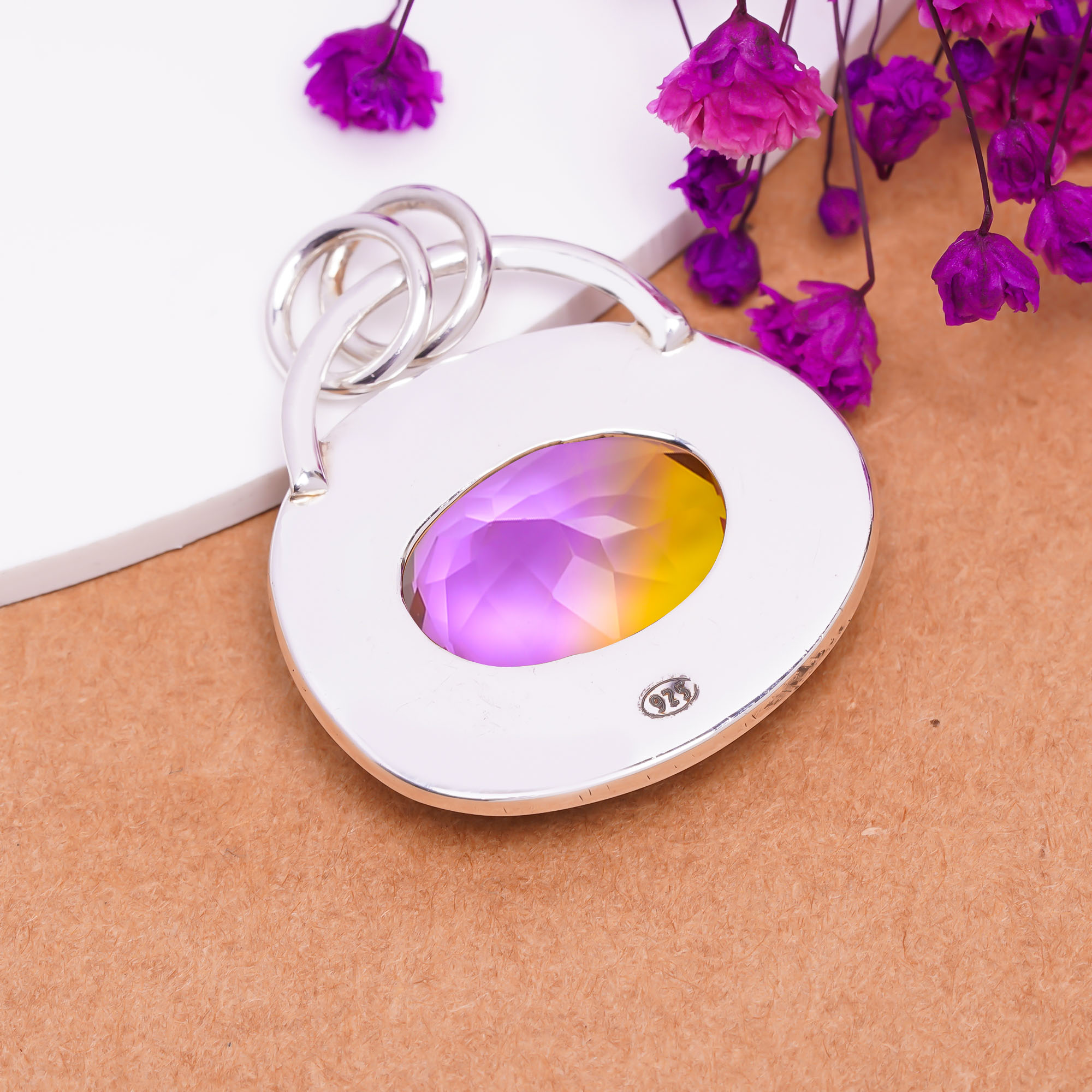 Bi-Colour Tourmaline - Simulated 925 Solid Sterling Silver Pendant