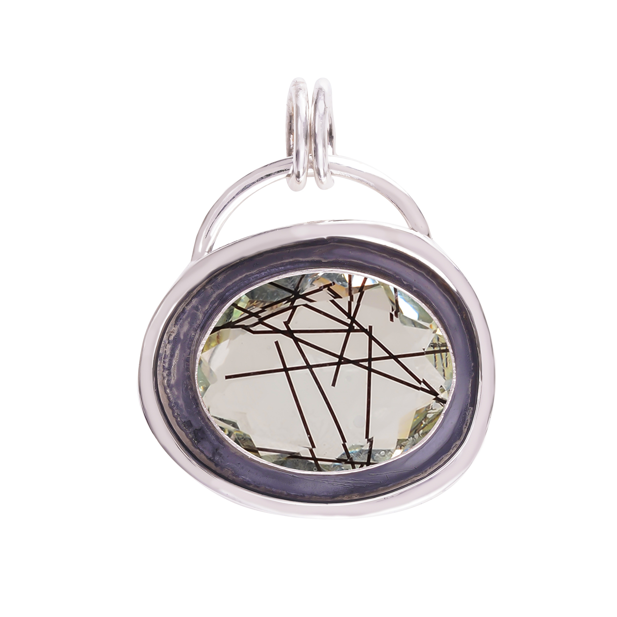Black Rutilated Quartz - Simulated 925 Solid Sterling Silver Pendant