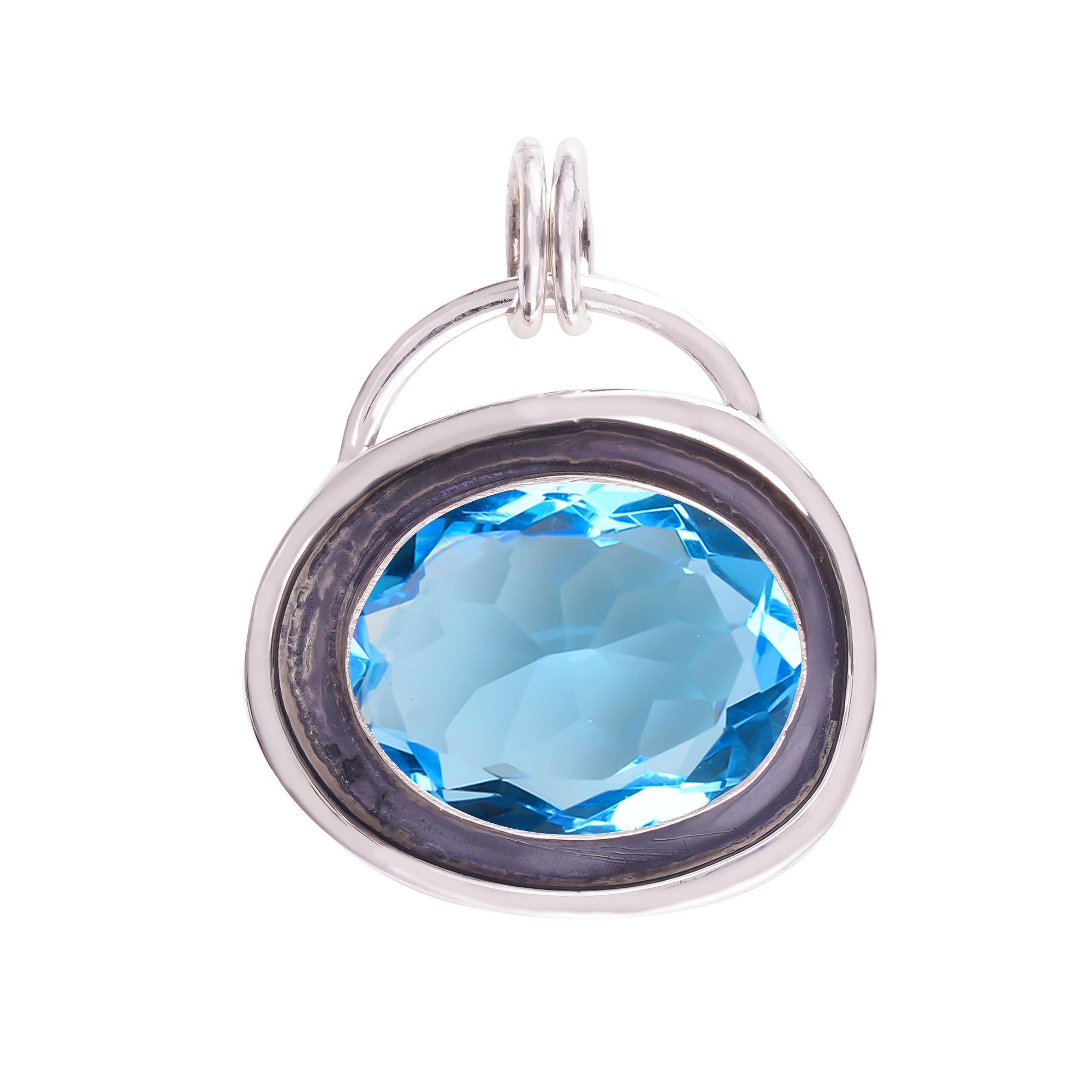 Blue Topaz - Simulated 925 Solid Sterling Silver Pendant