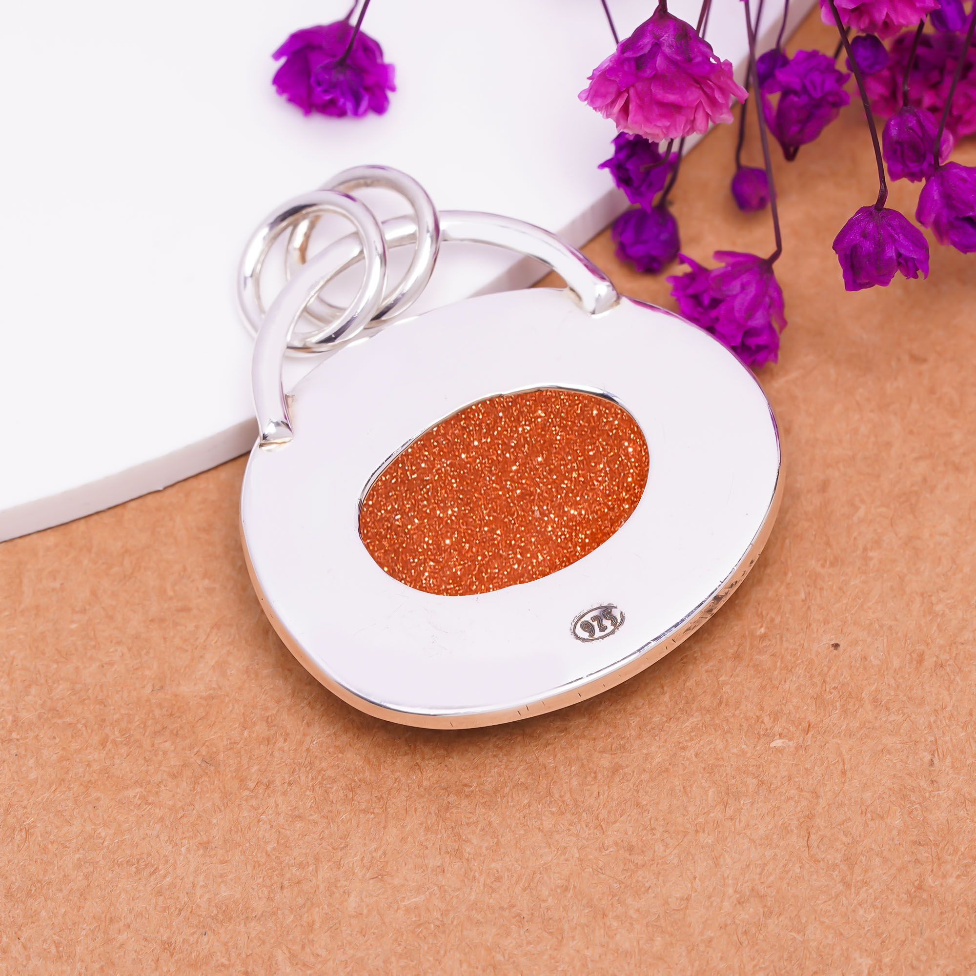 Golden Sunstone - Simulated 925 Solid Sterling Silver Pendant