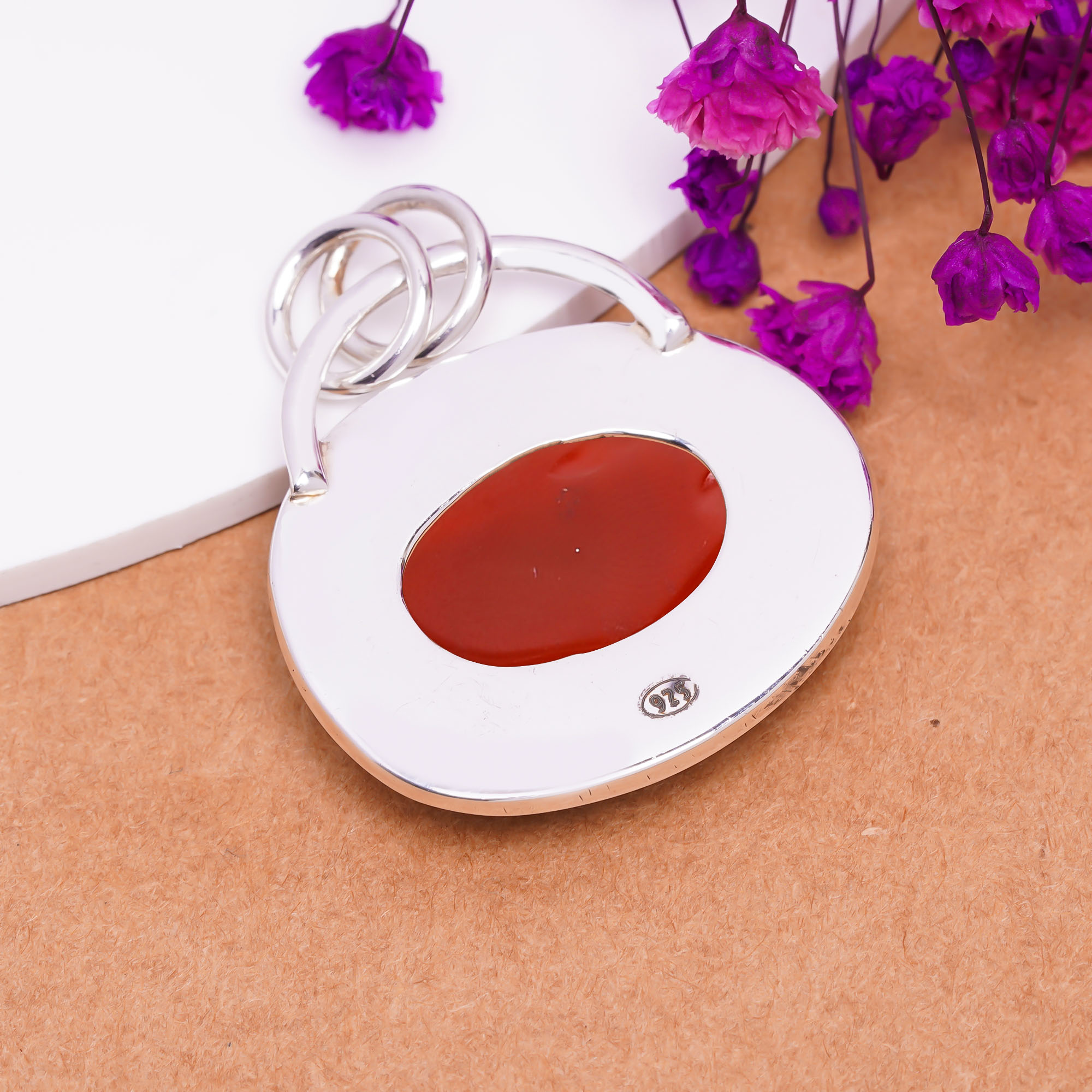Red Onyx - Simulated 925 Solid Sterling Silver Pendant