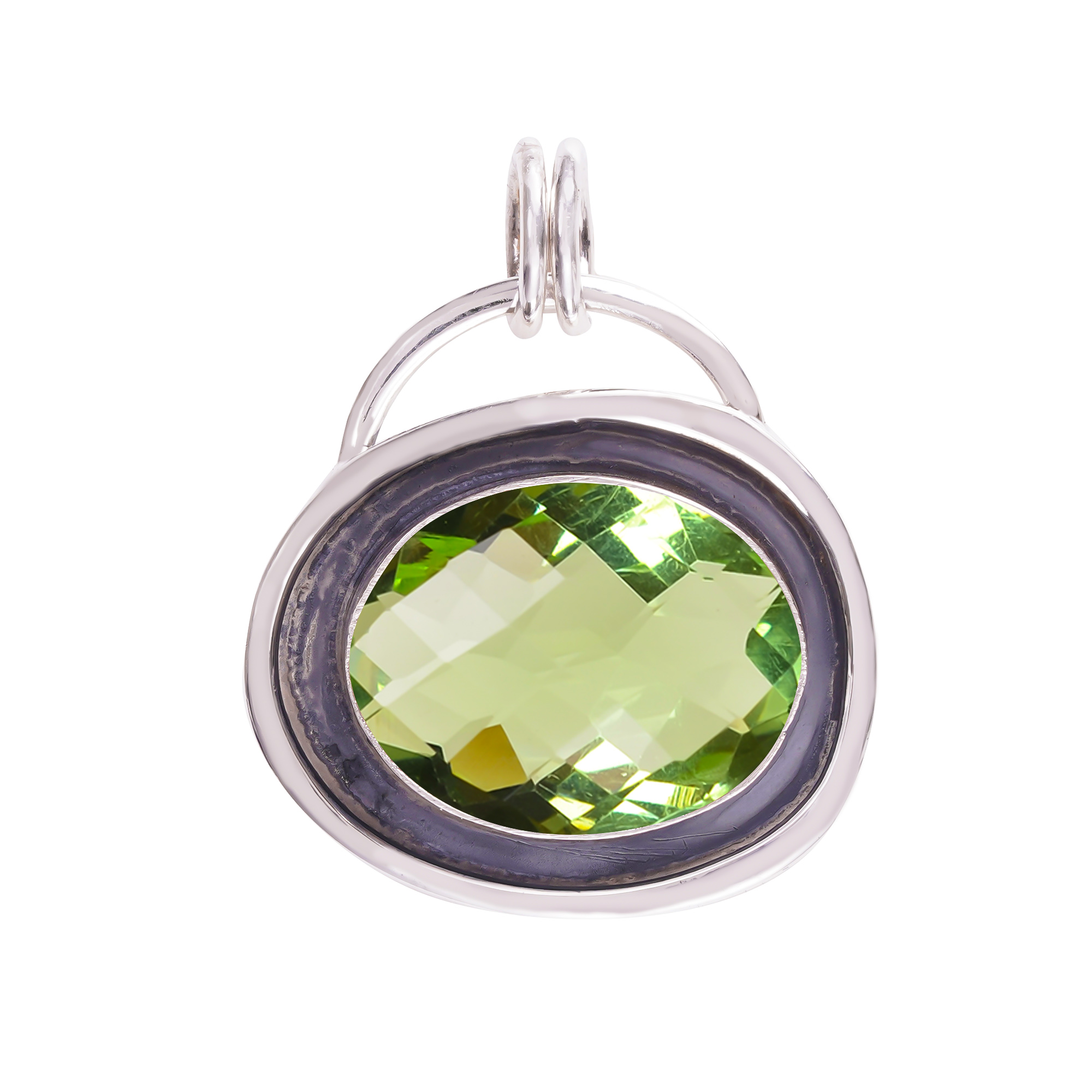 Green Amethyst - Simulated 925 Solid Sterling Silver Pendant