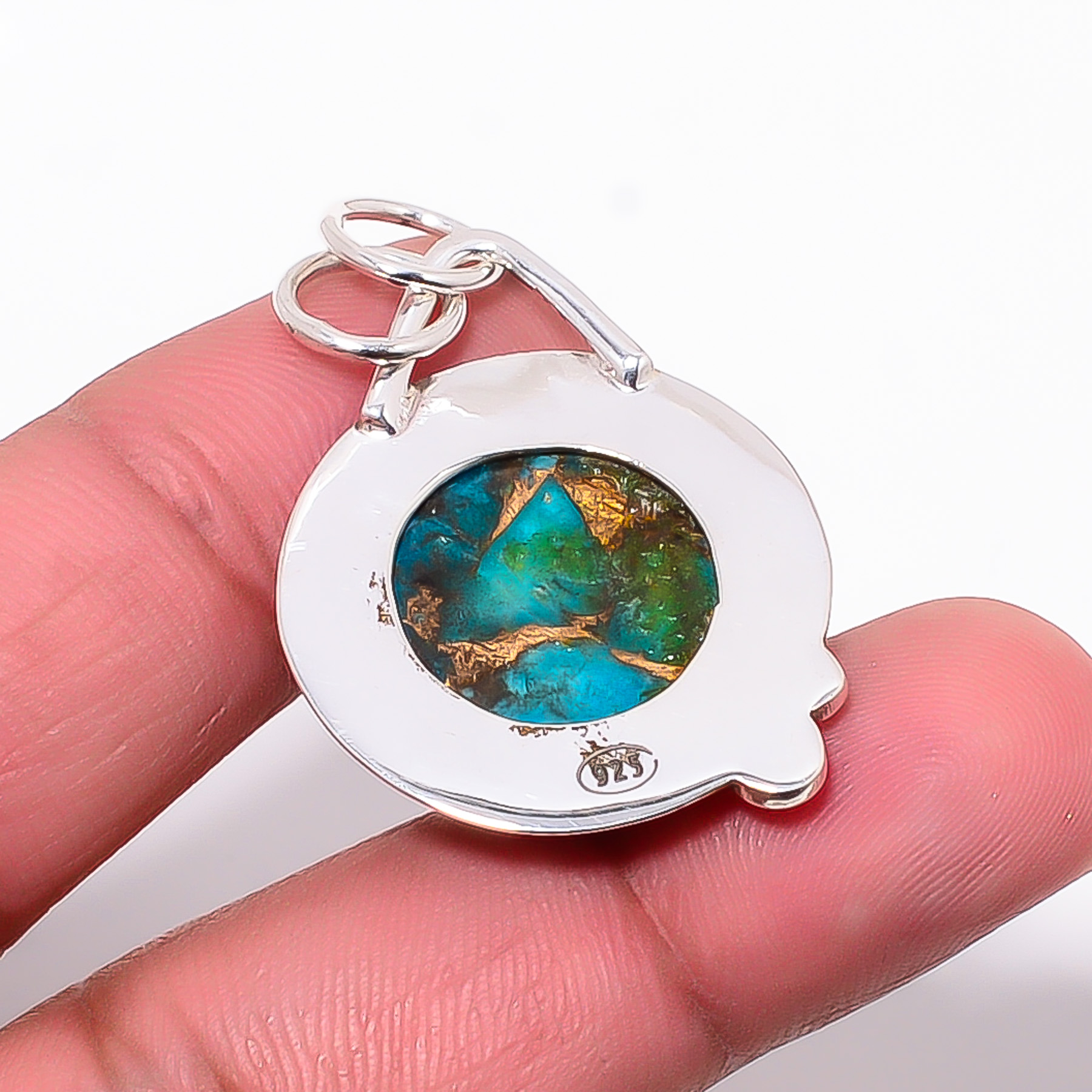Copper Blue Turquoise 925 Solid Sterling Silver Pendant