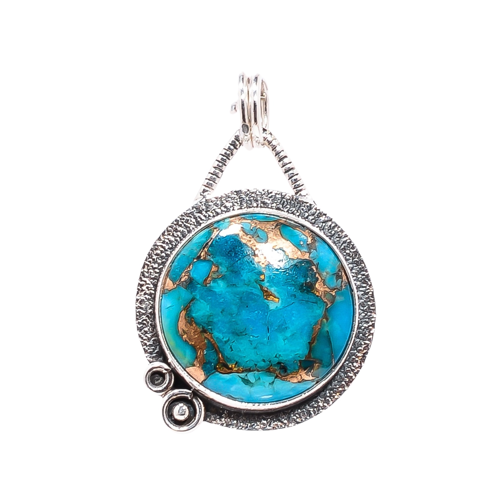 Copper Blue Turquoise 925 Solid Sterling Silver Pendant