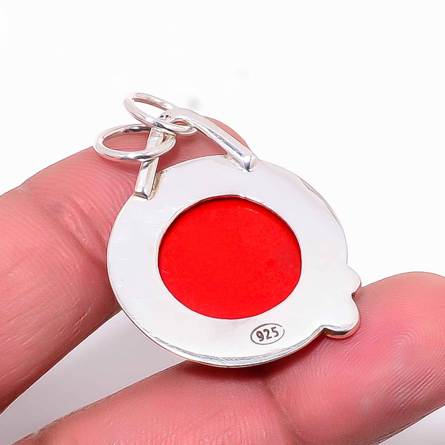 Red Coral - Simulated 925 Solid Sterling Silver Pendant