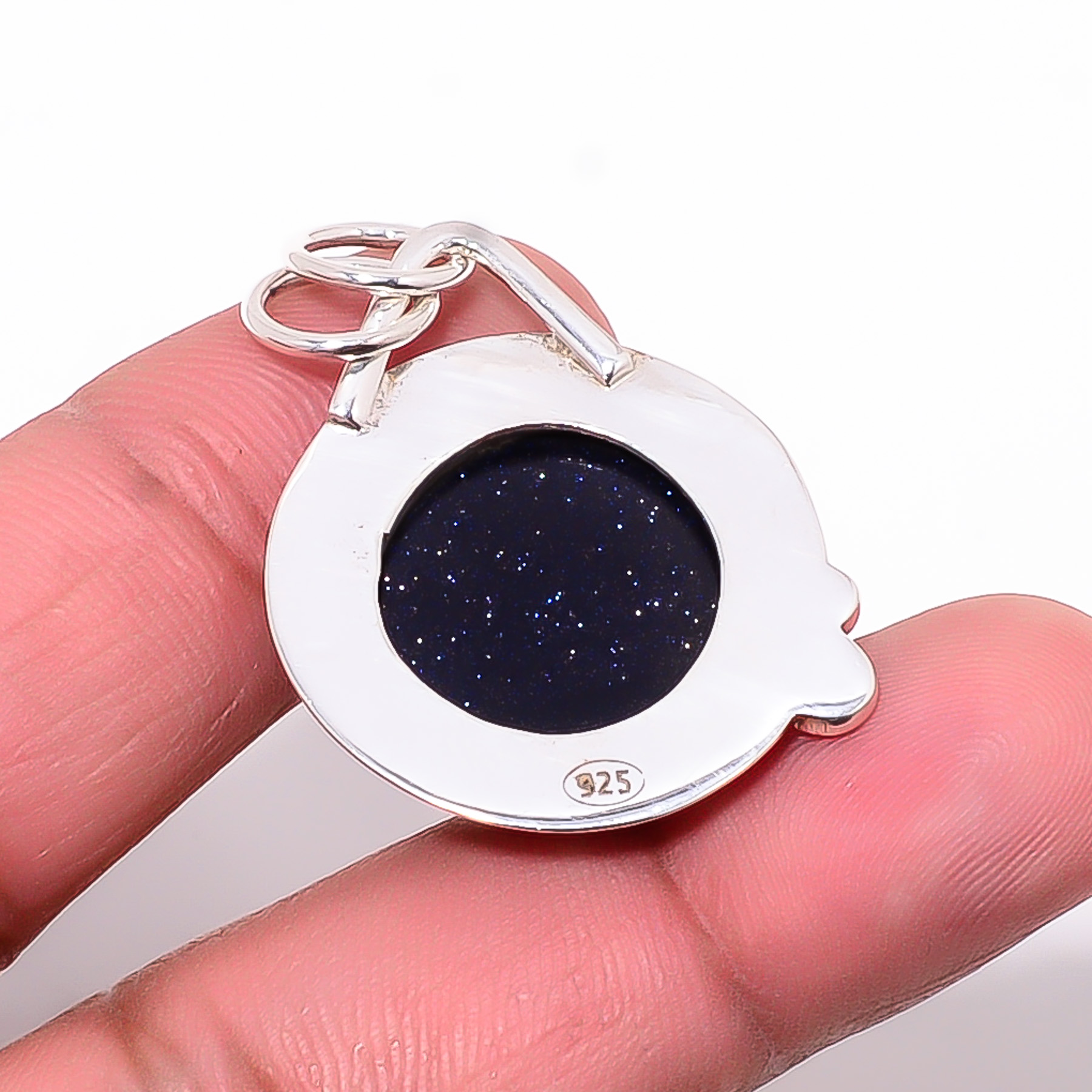 Blue Sunstone - Simulated 925 Solid Sterling Silver Pendant