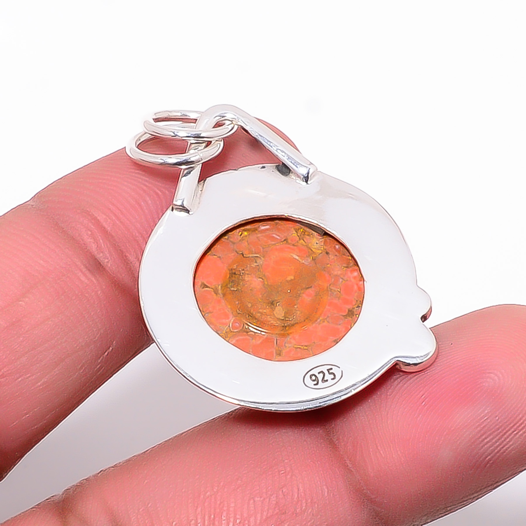Copper Red Turquoise - Simulated 925 Solid Sterling Silver Pendant