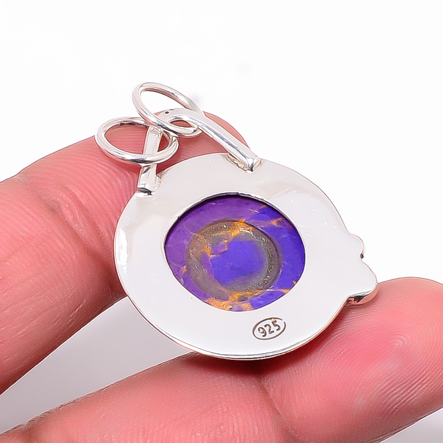 Copper Purple Turquoise - Simulated 925 Solid Sterling Silver Pendant