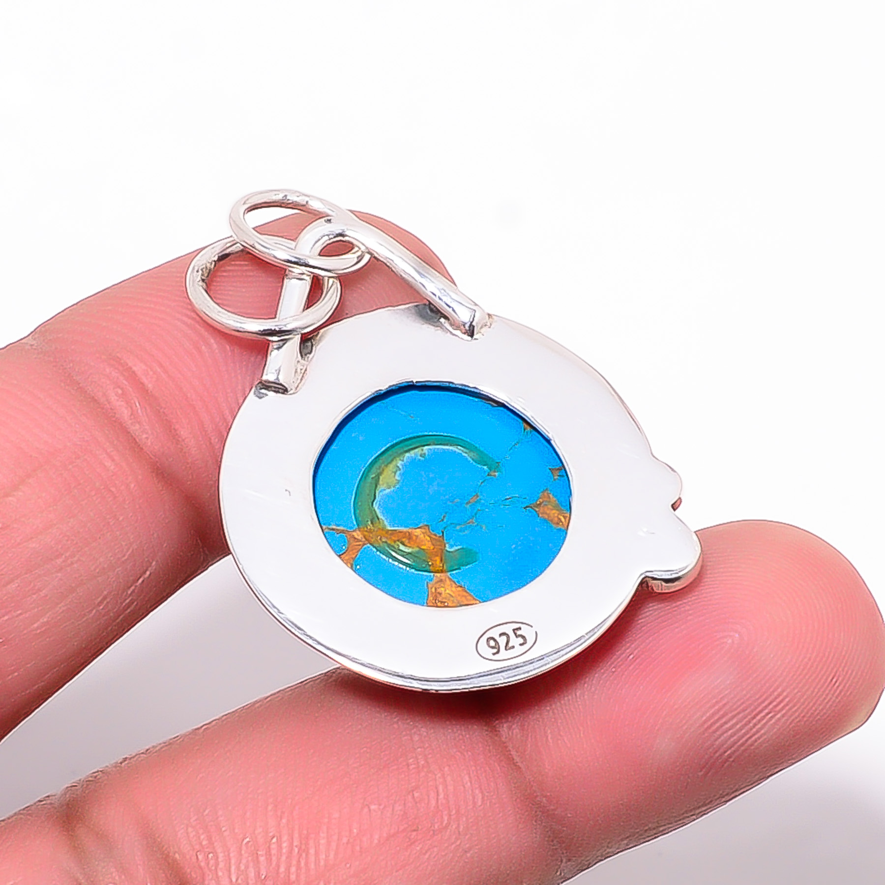 Copper Blue Turquoise - Simulated 925 Solid Sterling Silver Pendant