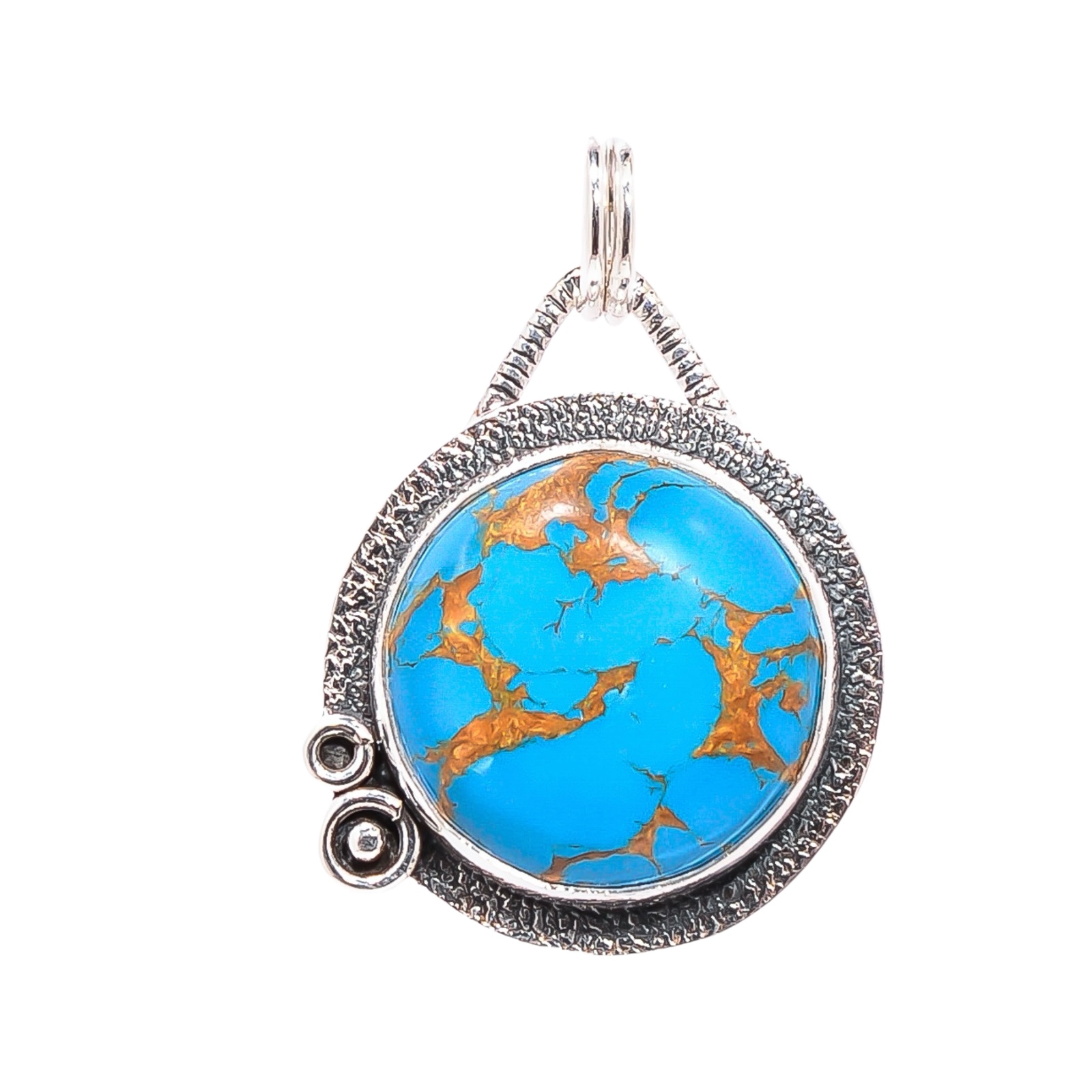 Copper Blue Turquoise - Simulated 925 Solid Sterling Silver Pendant