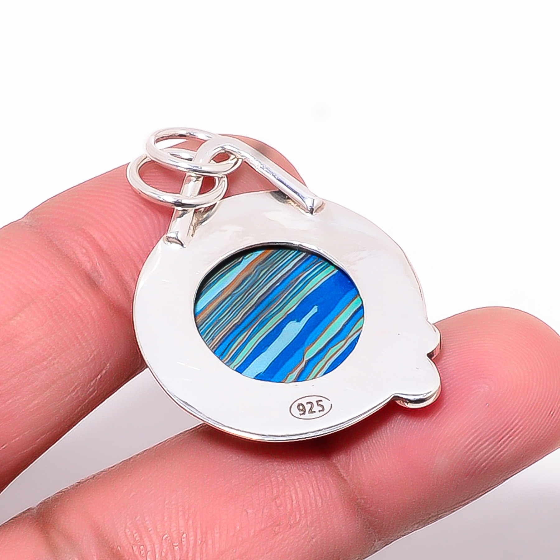 Blue Rainbow Calsilica - Simulated 925 Solid Sterling Silver Pendant