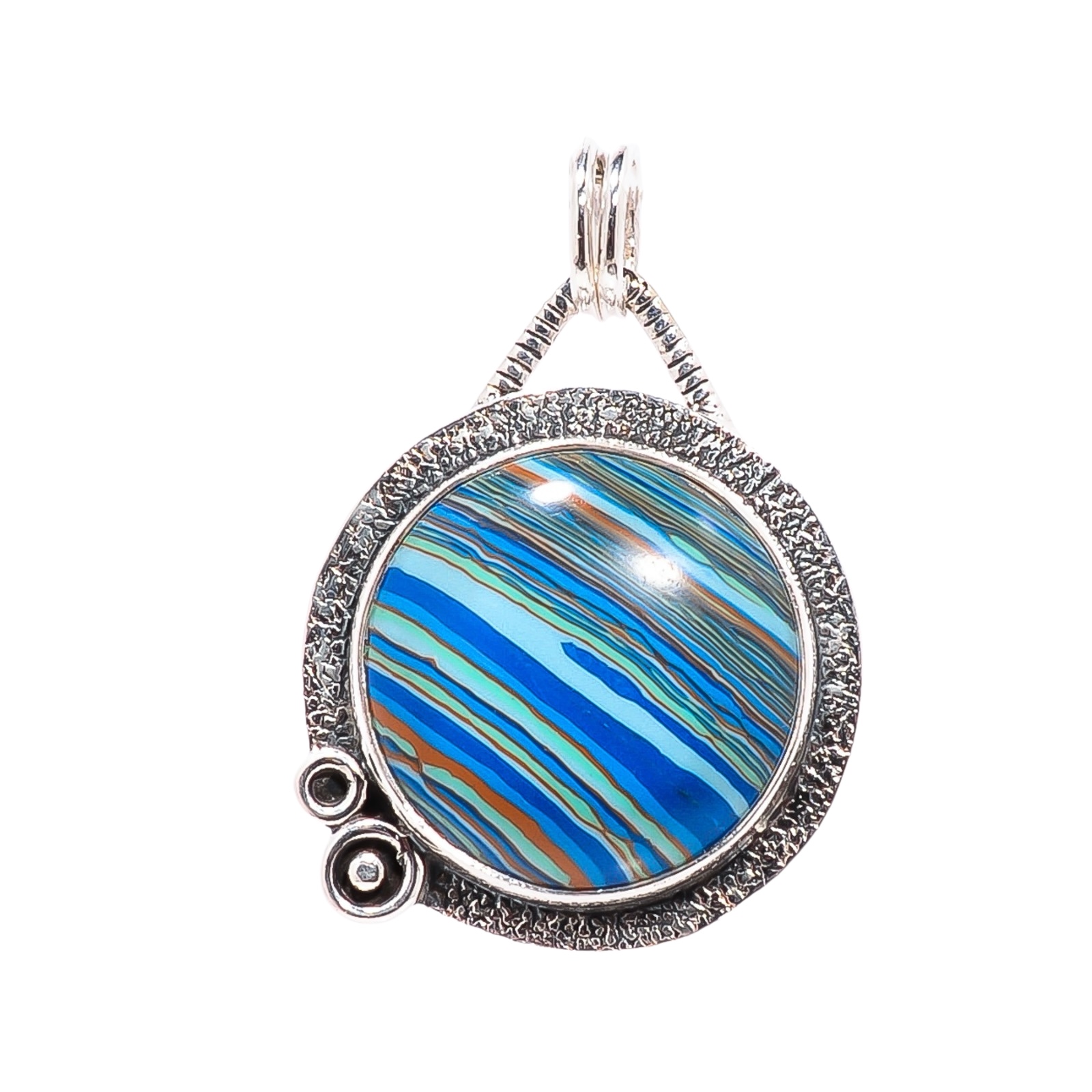 Blue Rainbow Calsilica - Simulated 925 Solid Sterling Silver Pendant
