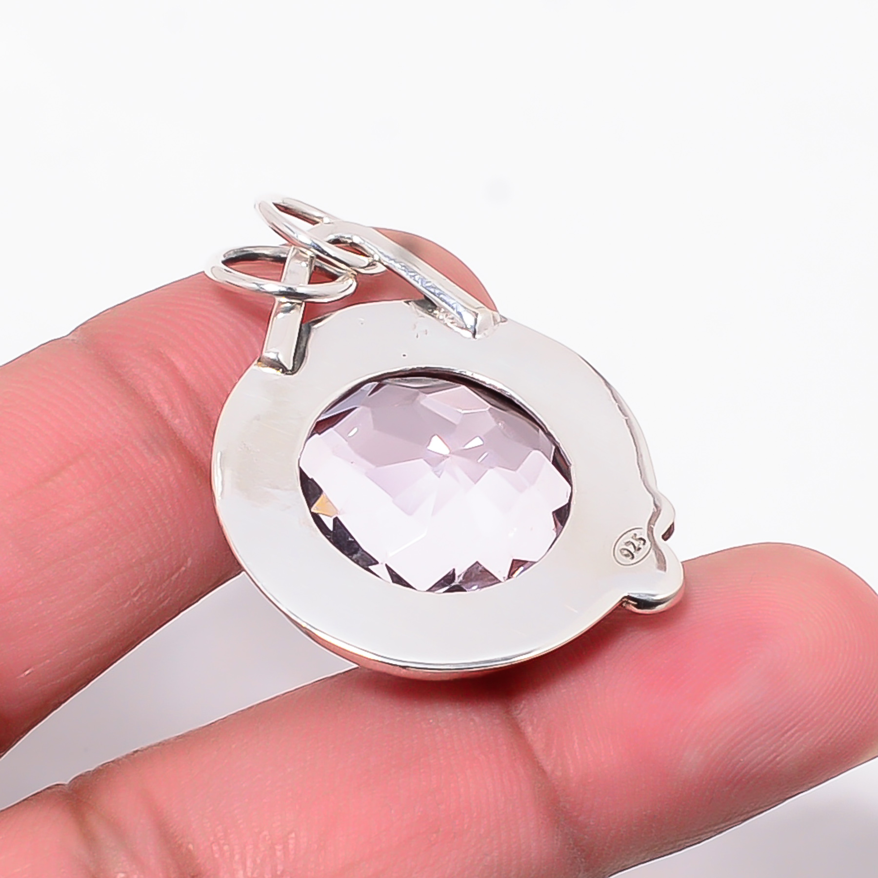 Pink Kunzite - Simulated 925 Solid Sterling Silver Pendant