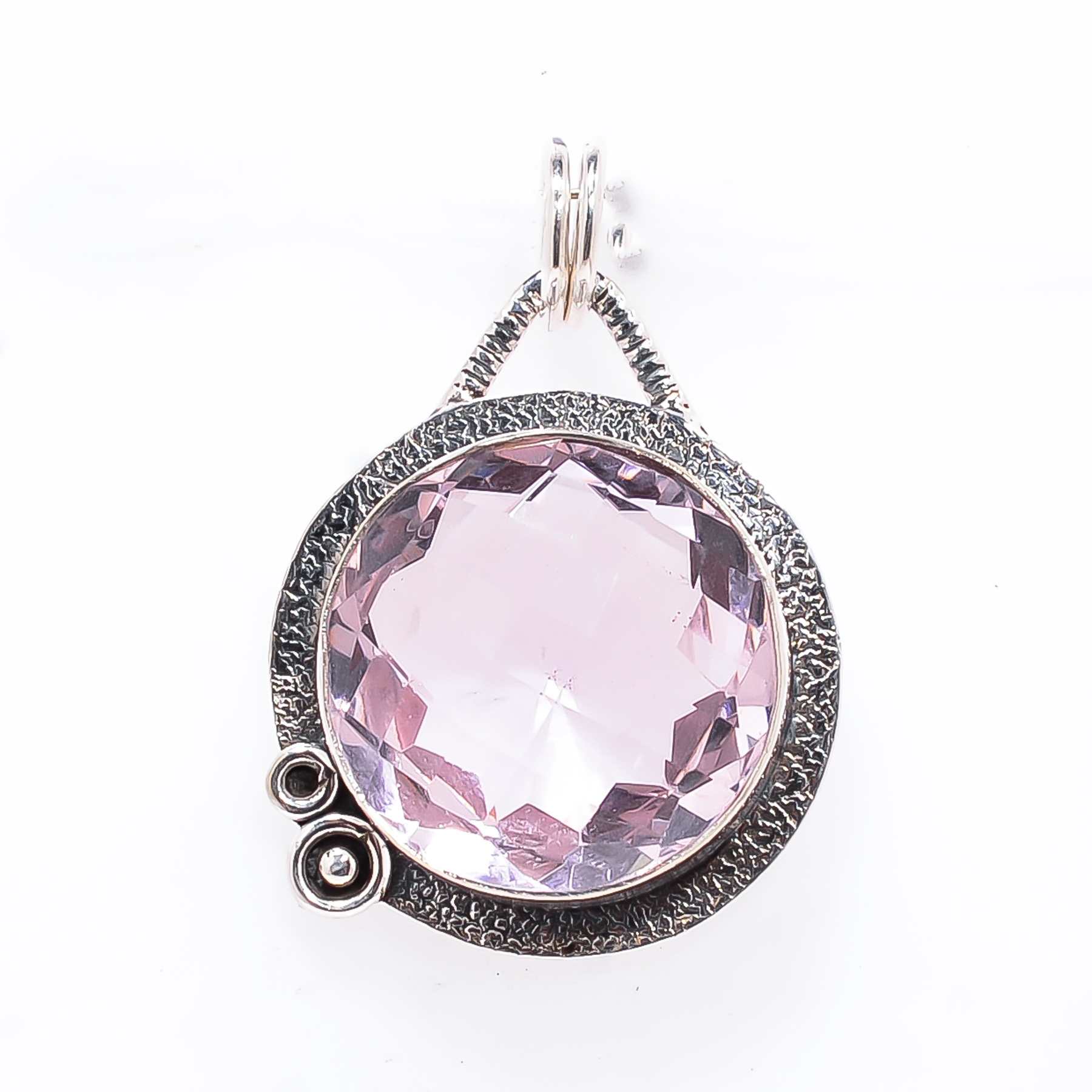 Pink Kunzite - Simulated 925 Solid Sterling Silver Pendant
