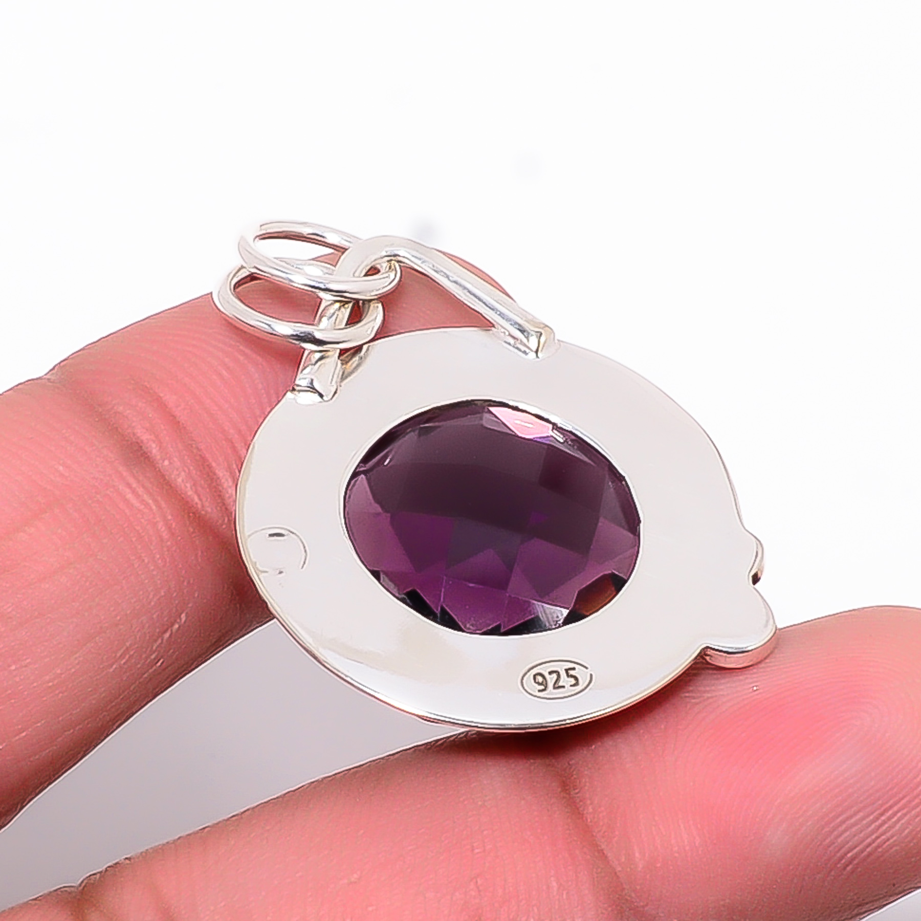 Purple Amethyst - Simulated 925 Solid Sterling Silver Pendant