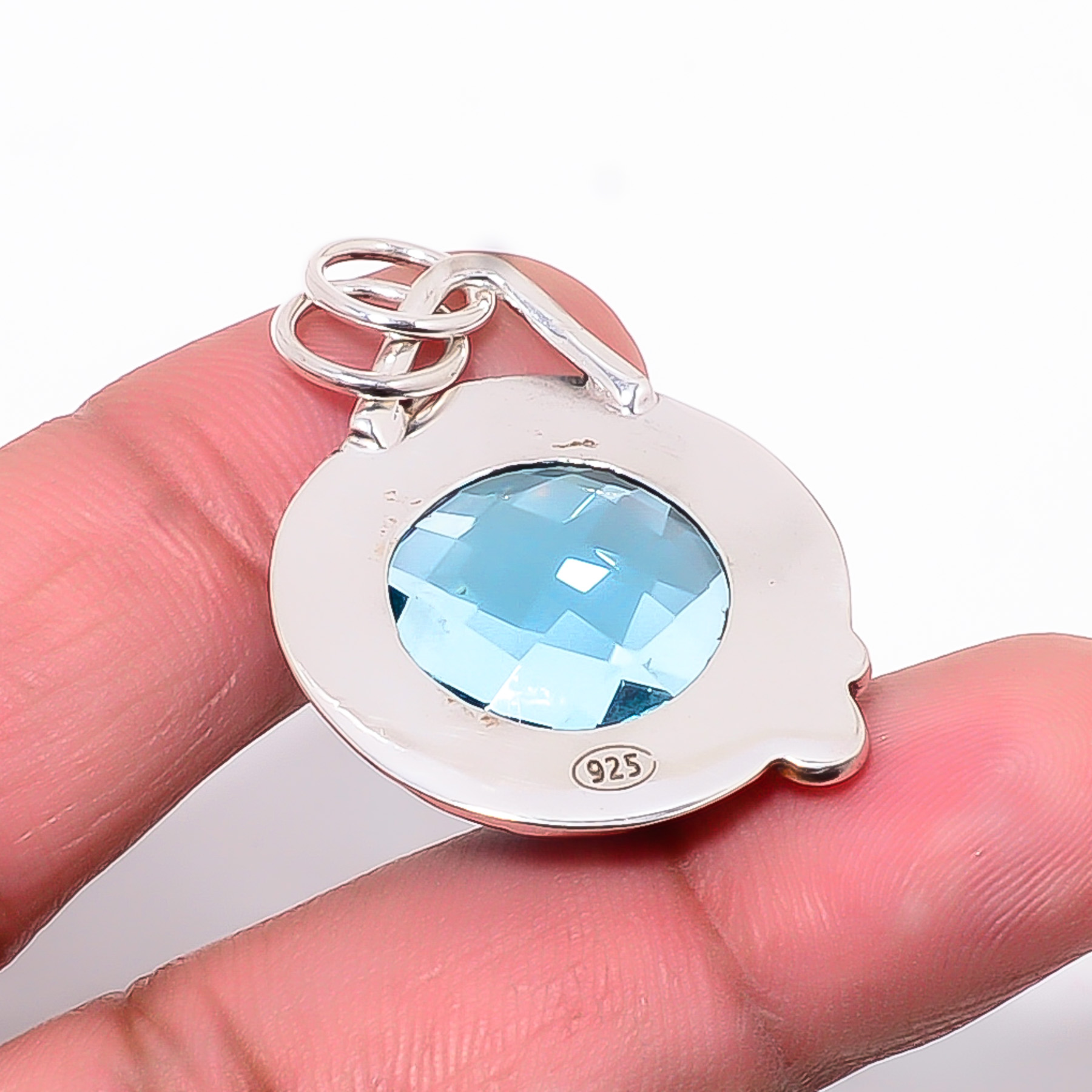Blue Topaz - Simulated 925 Solid Sterling Silver Pendant