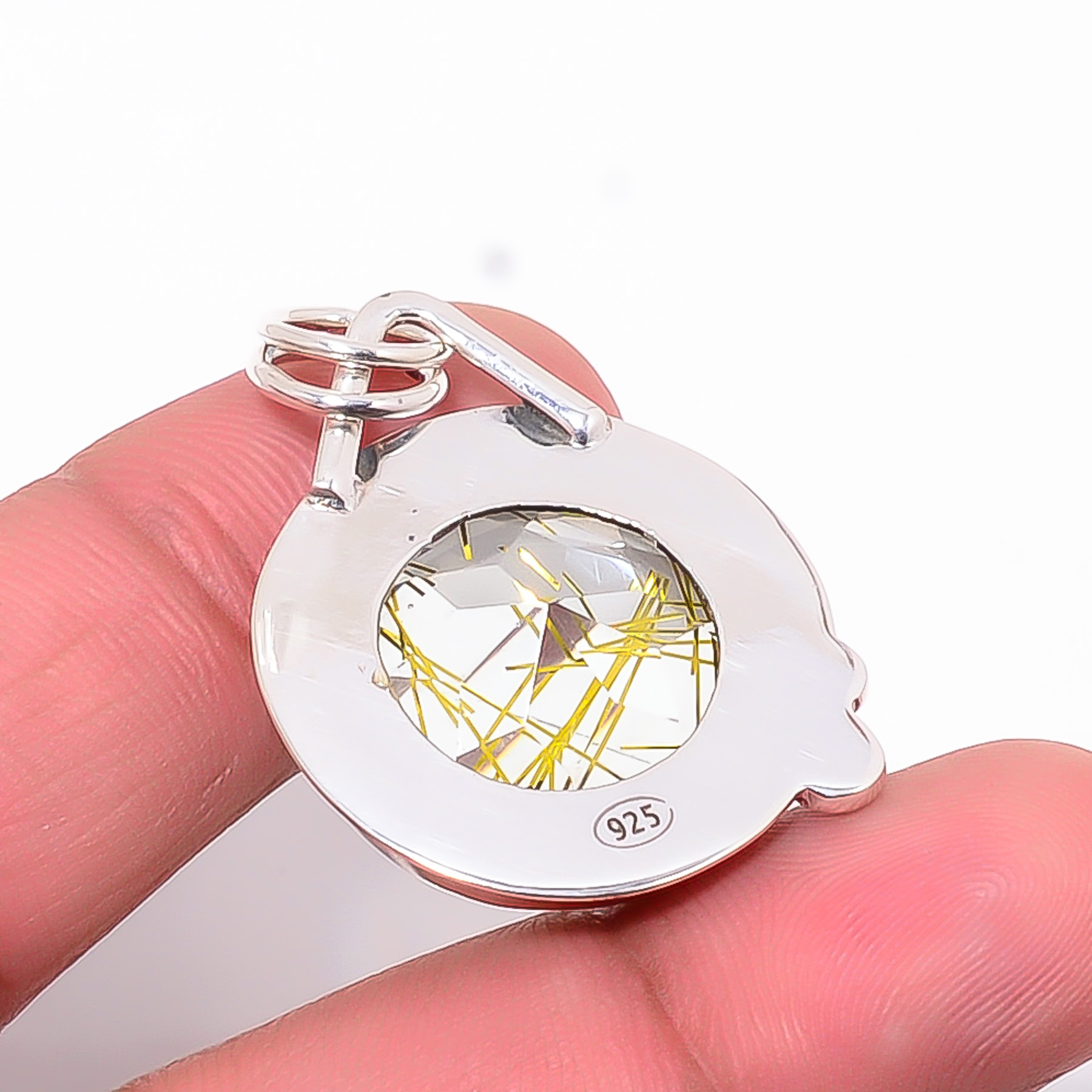 Golden Rutilated Quartz - Simulated 925 Solid Sterling Silver Pendant