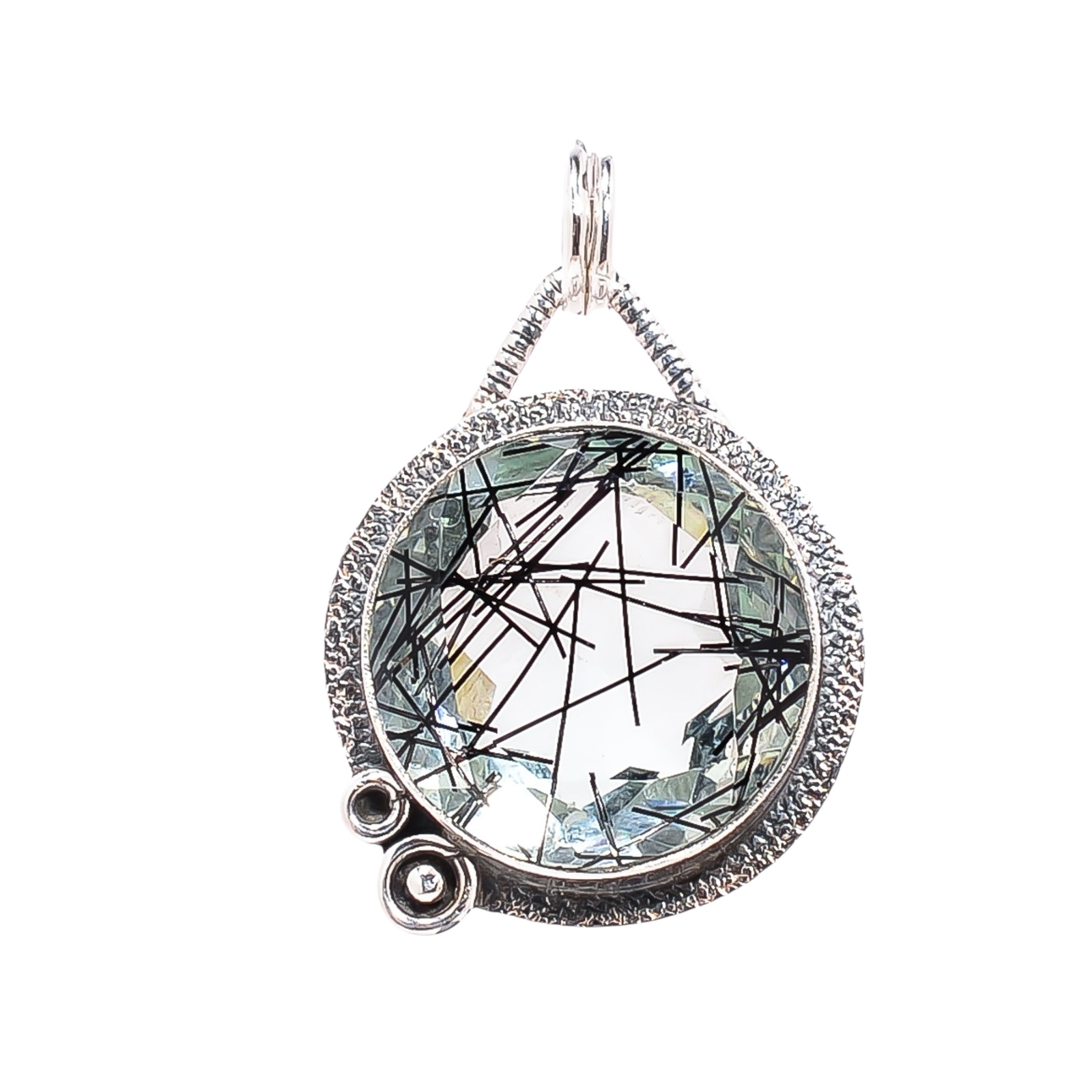 Black Rutilated Quartz - Simulated 925 Solid Sterling Silver Pendant