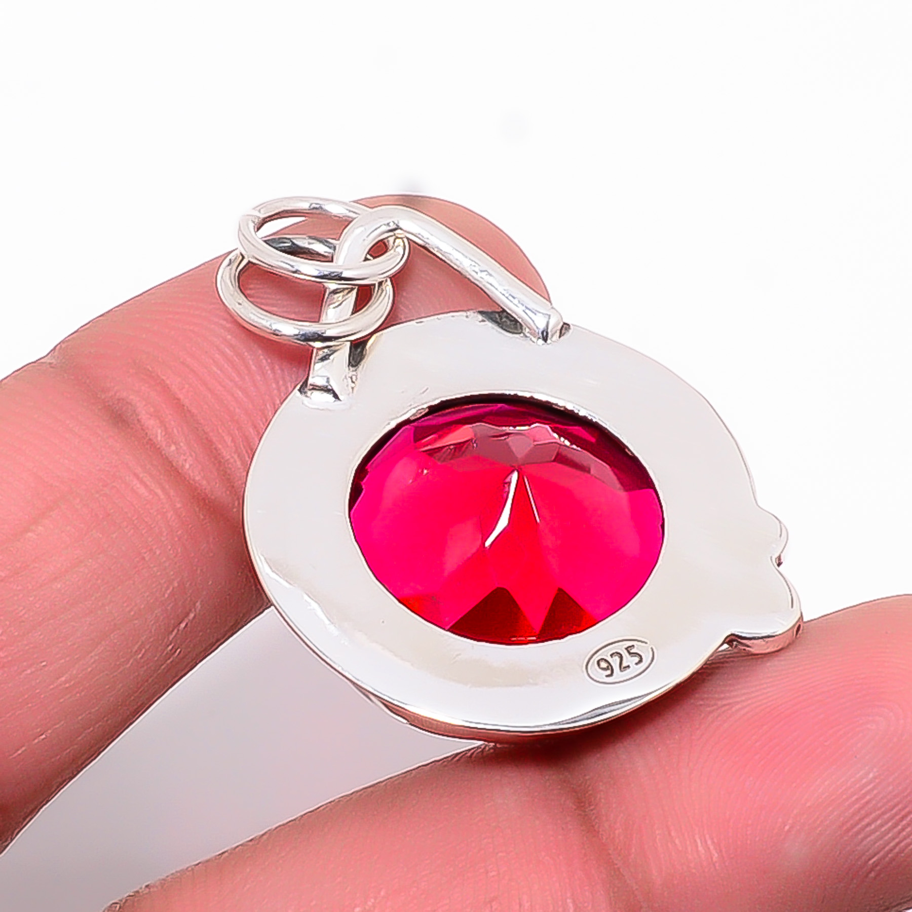 Pink Rubellite Tourmaline - Simulated 925 Solid Sterling Silver Pendant