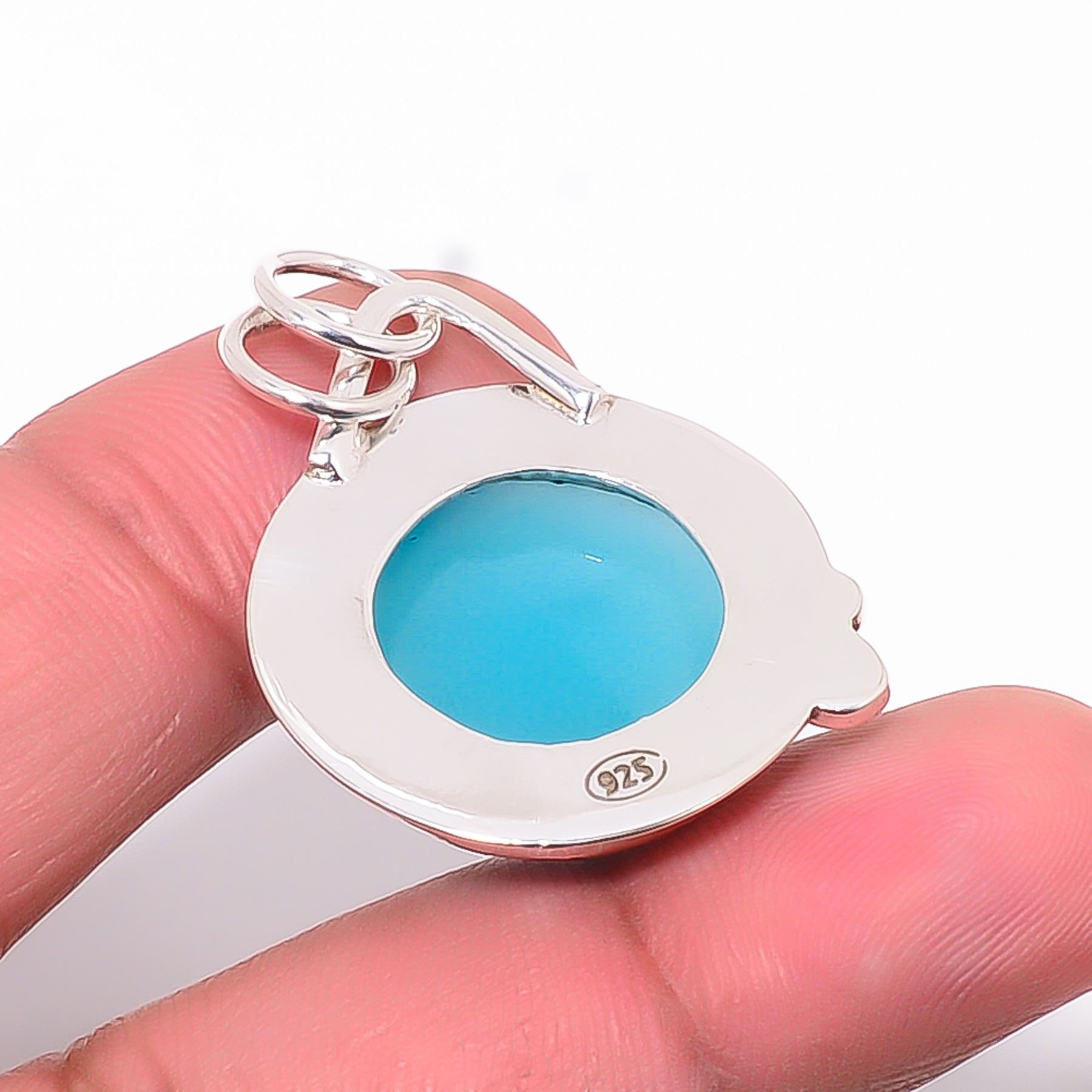 Aqua Chalcedony - Simulated 925 Solid Sterling Silver Pendant