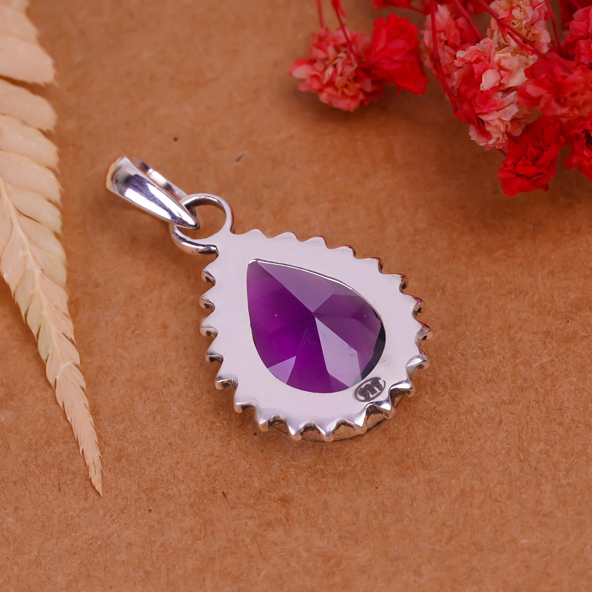 Purple Amethyst - Simulated 925 Solid Sterling Silver Pendant