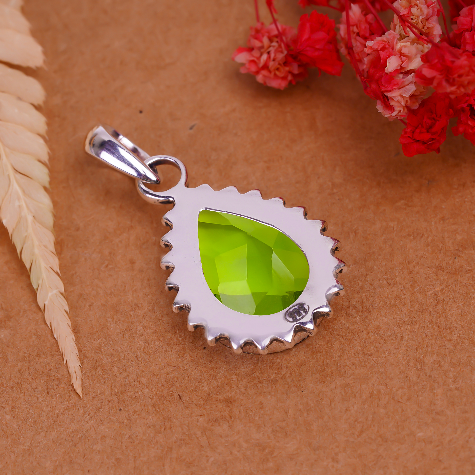 Peridot - Simulated 925 Solid Sterling Silver Pendant