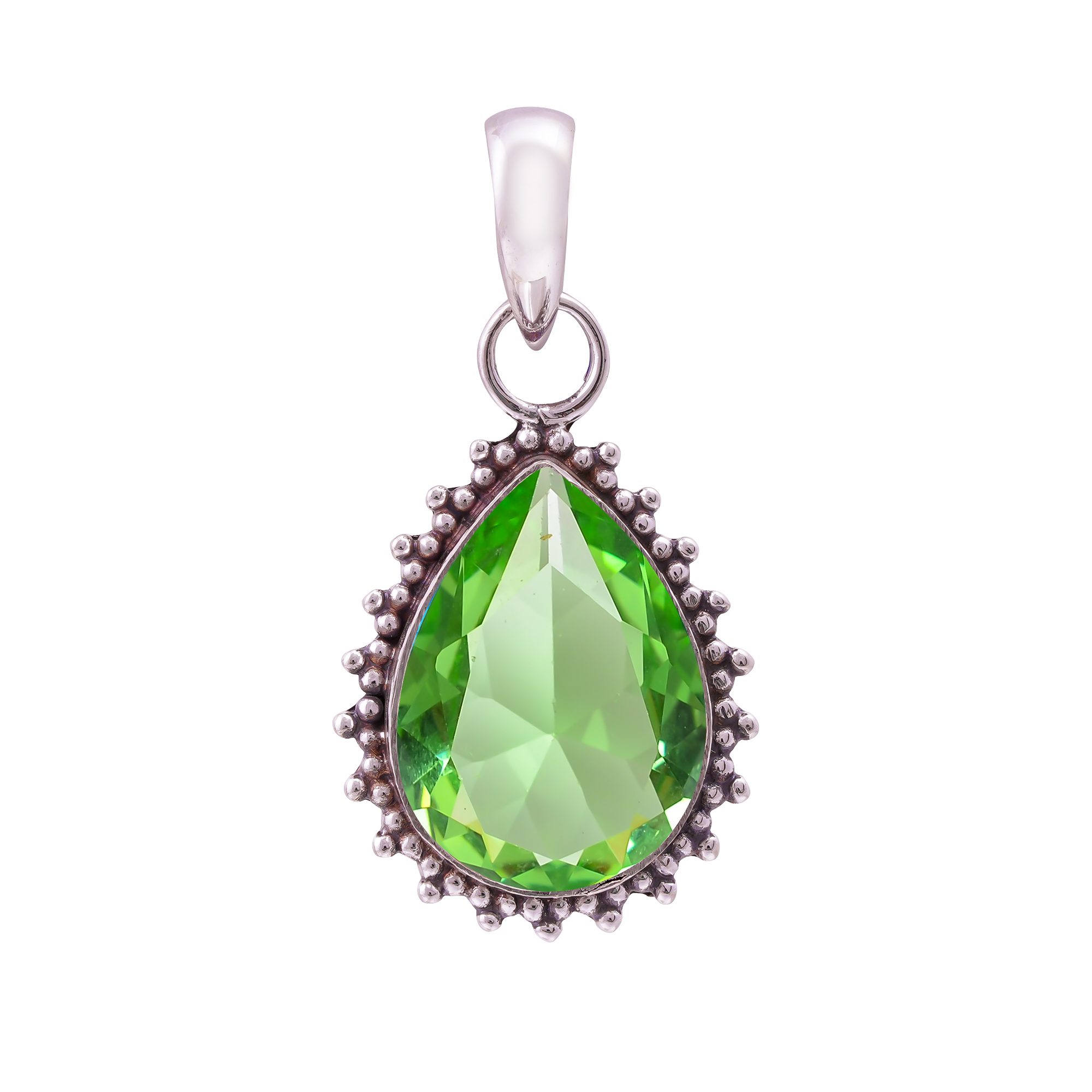 Green Amethyst - Simulated 925 Solid Sterling Silver Pendant