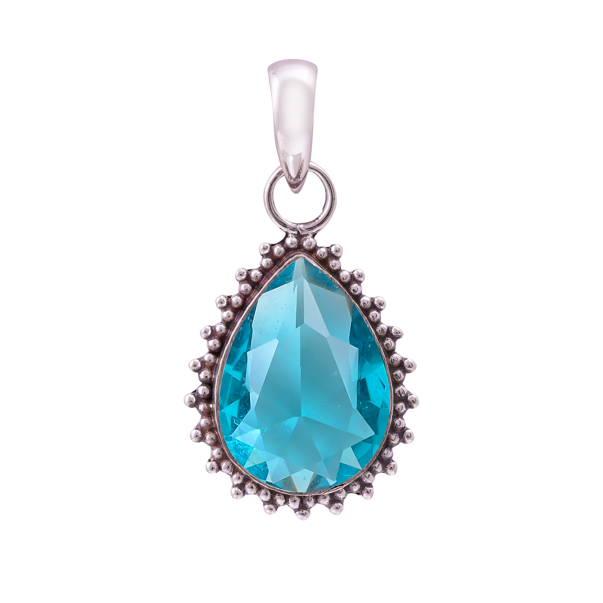 Blue Topaz - Simulated 925 Solid Sterling Silver Pendant
