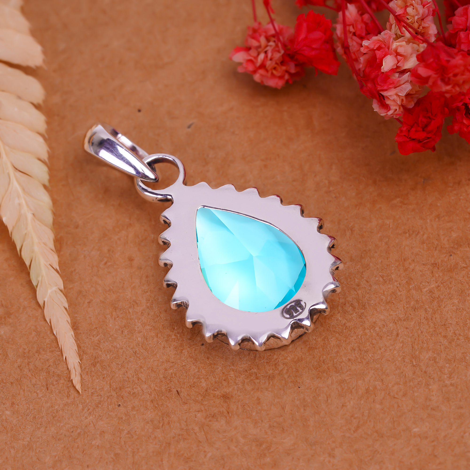 Blue Topaz - Simulated 925 Solid Sterling Silver Pendant