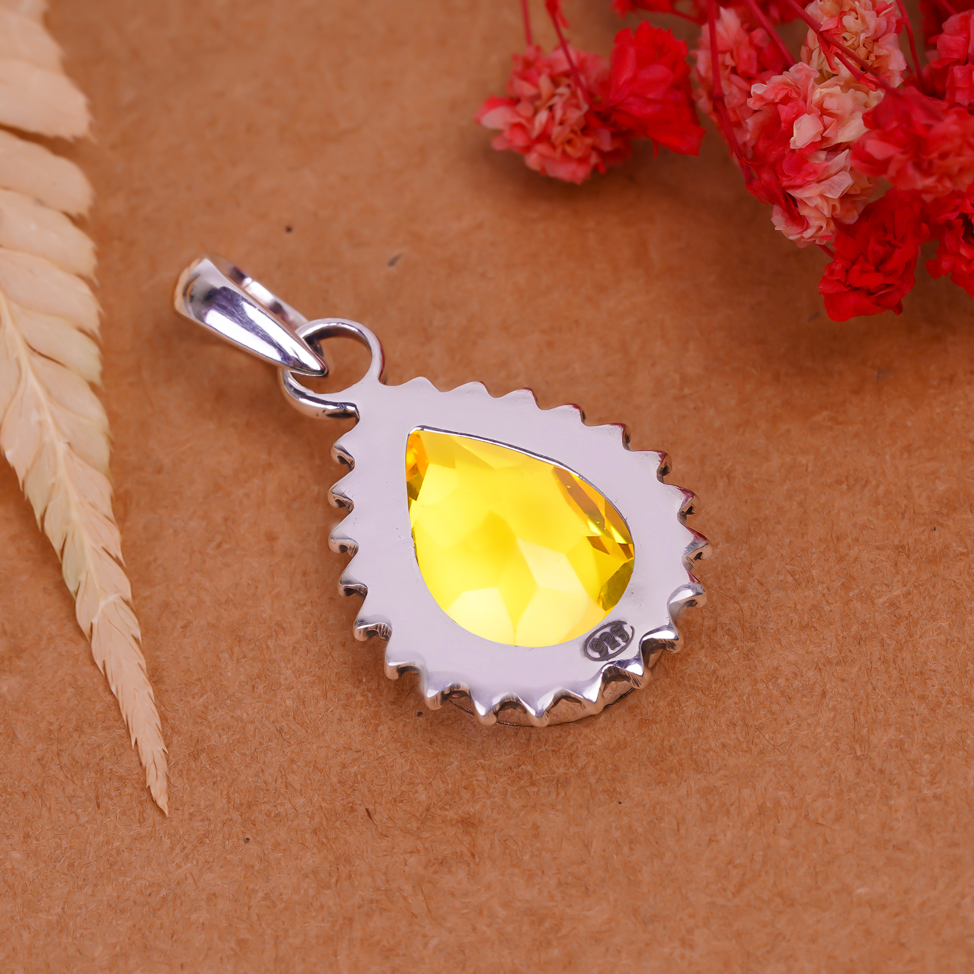 Yellow Sapphire - Simulated 925 Solid Sterling Silver Pendant