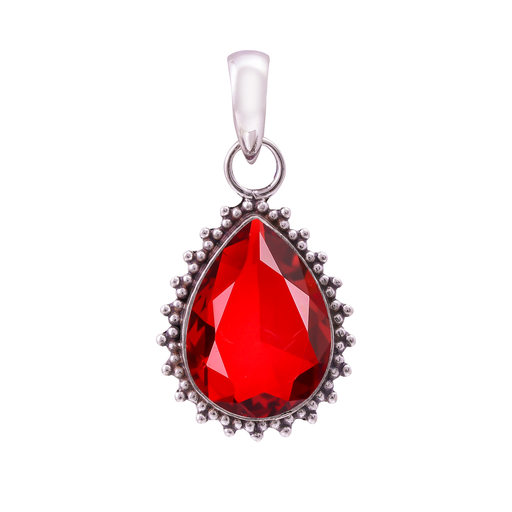Red Garnet - Simulated 925 Solid Sterling Silver Pendant