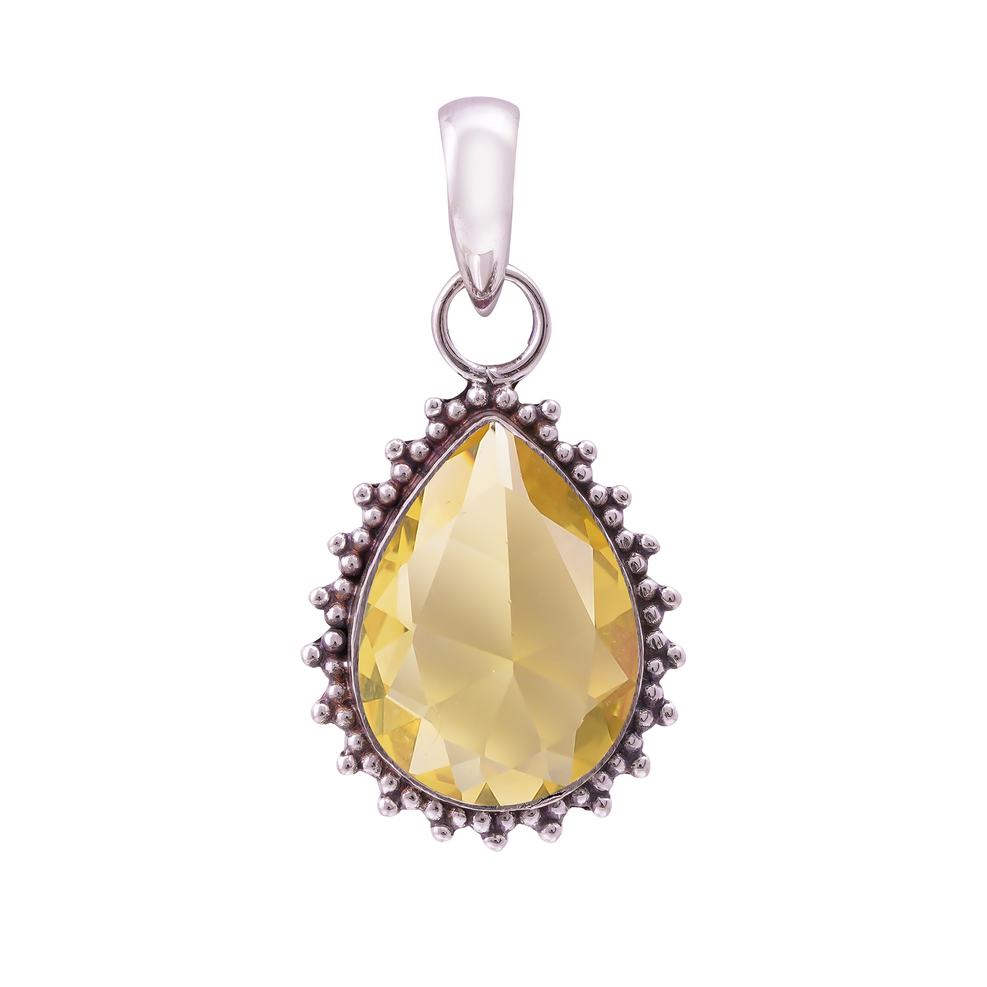 Lemon Quartz - Simulated 925 Solid Sterling Silver Pendant