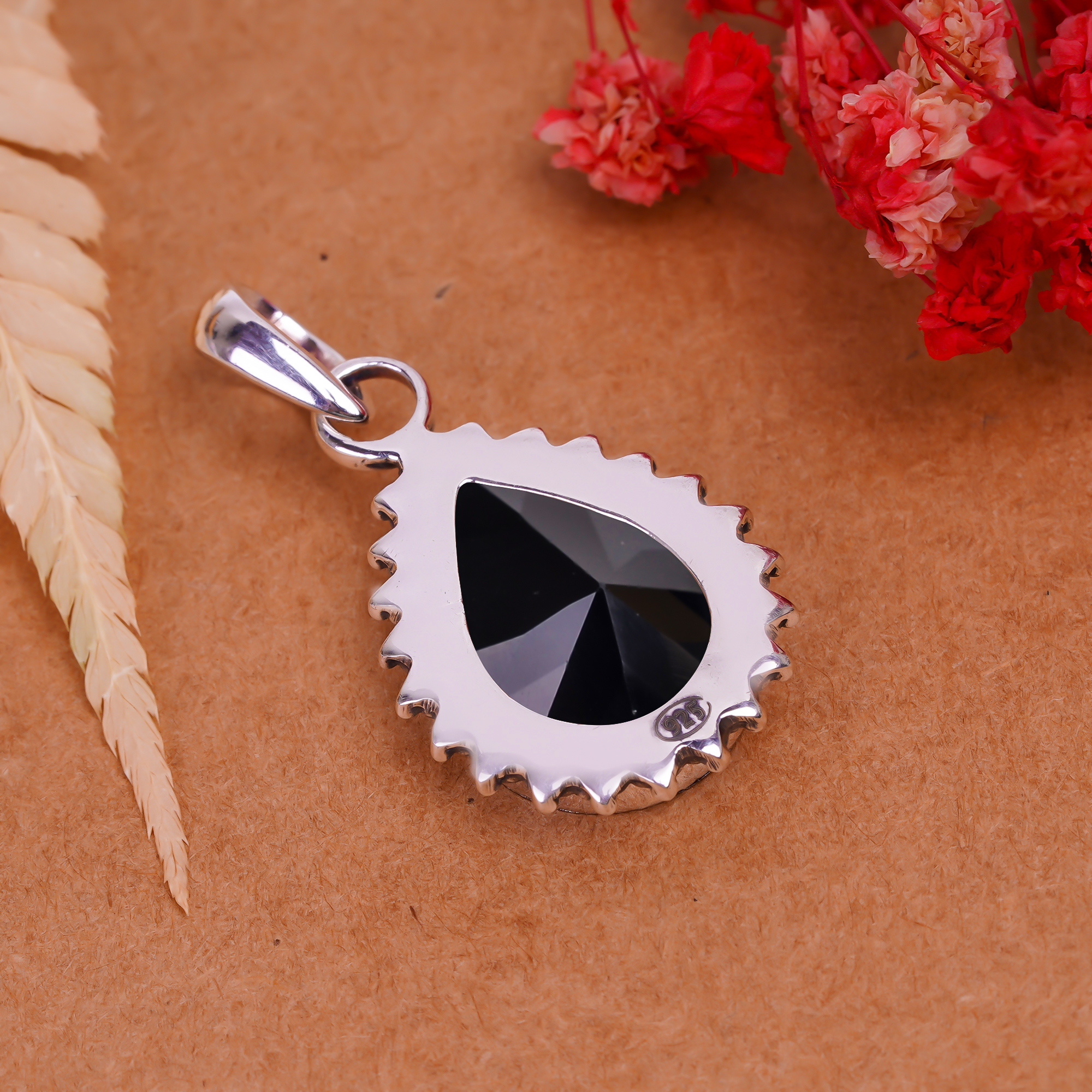 Black Onyx - Simulated 925 Solid Sterling Silver Pendant
