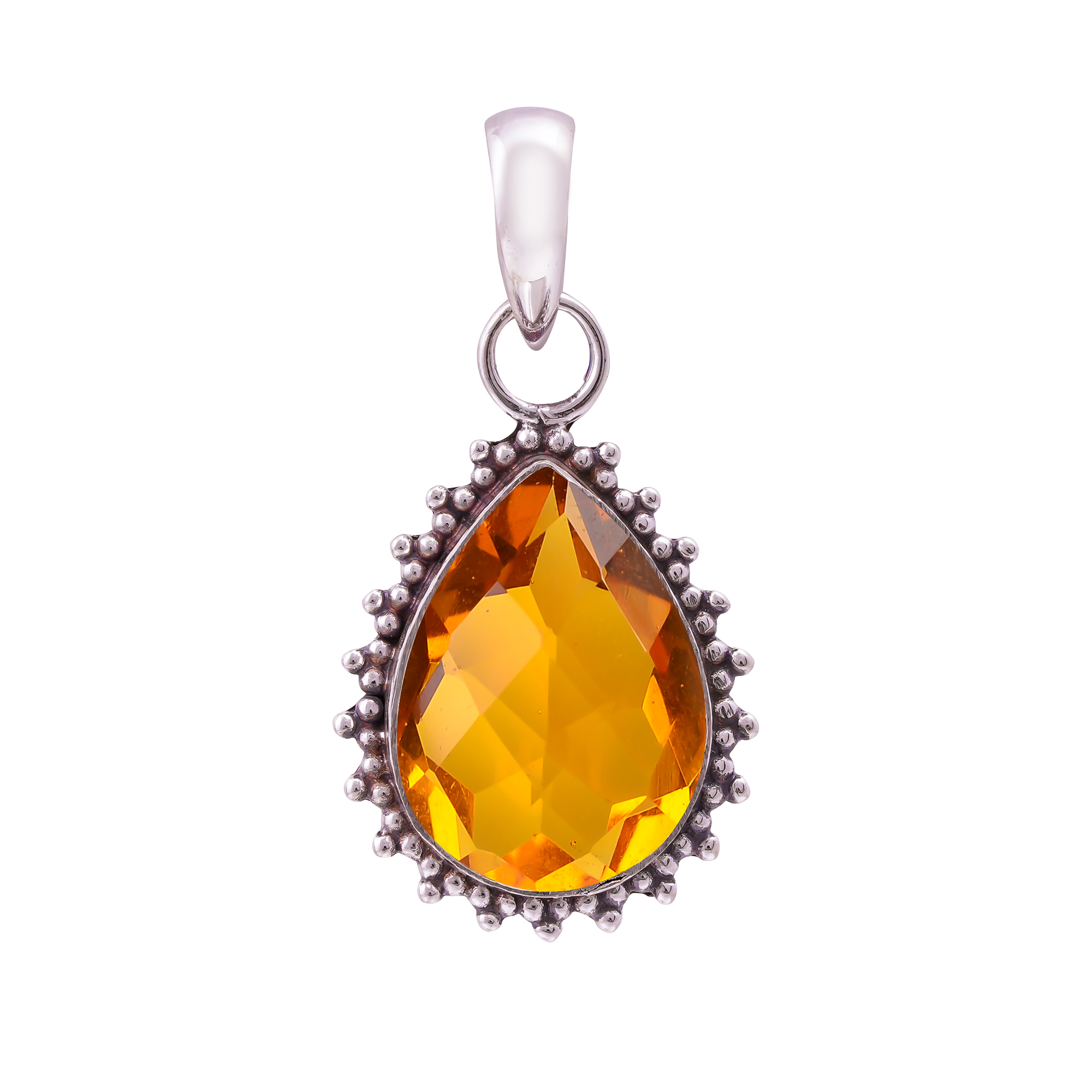 Citrine - Simulated 925 Solid Sterling Silver Pendant