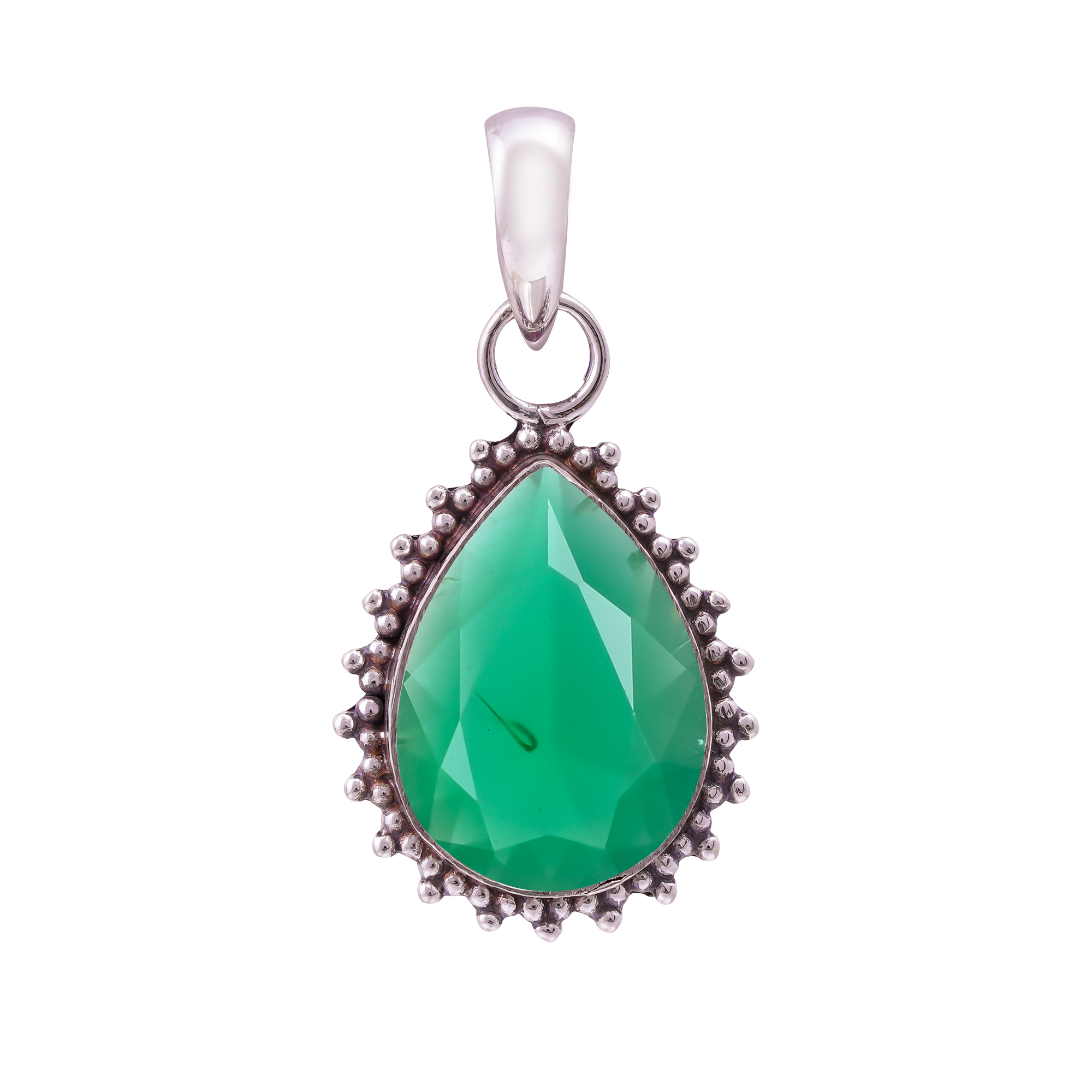 Emerald Simulated 925 Solid Sterling Silver Pendant