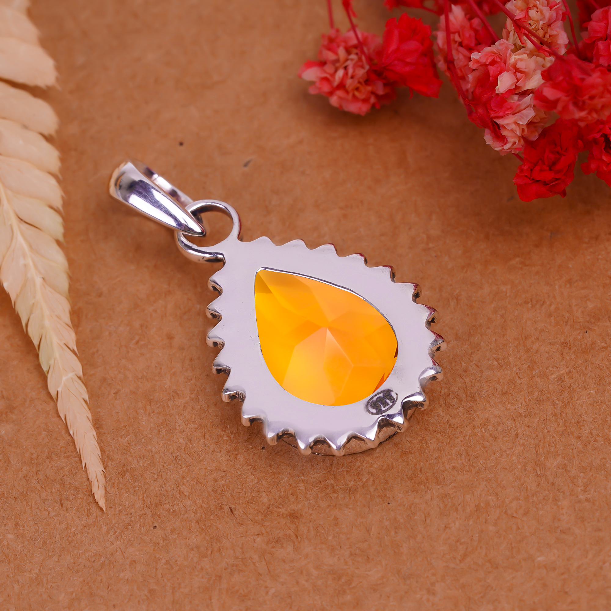 Citrine - Simulated 925 Solid Sterling Silver Pendant