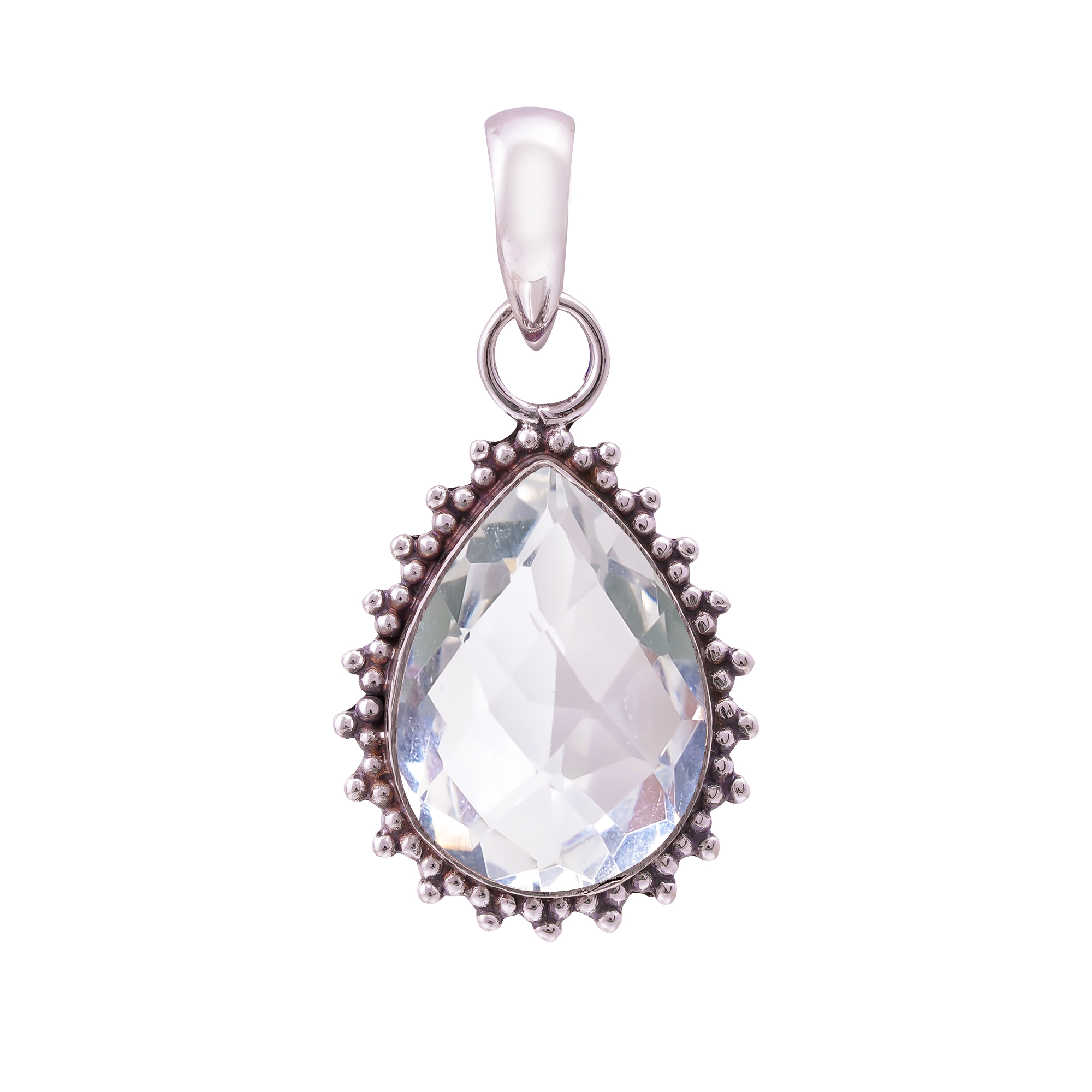 White Topaz - Simulated 925 Solid Sterling Silver Pendant