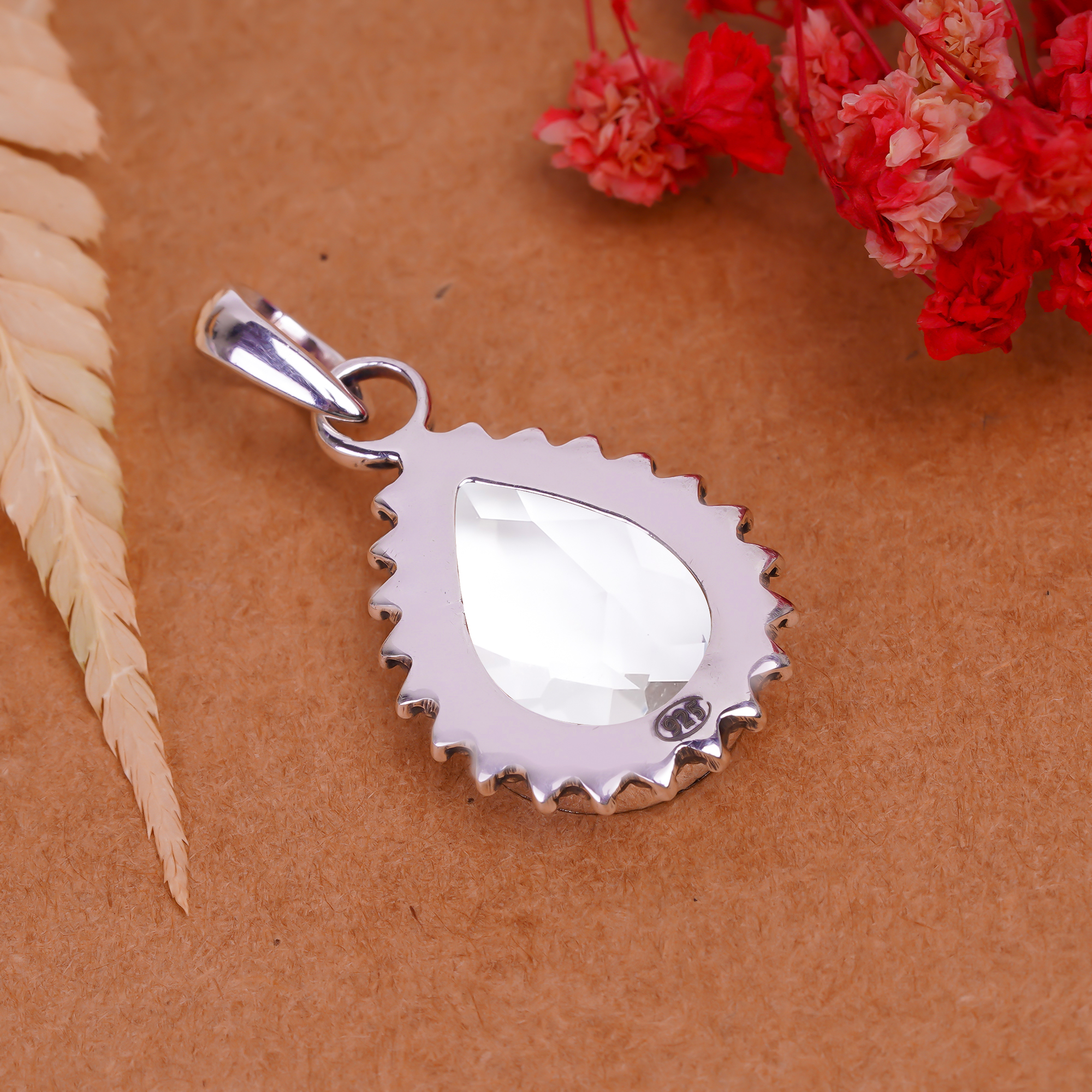 White Topaz - Simulated 925 Solid Sterling Silver Pendant