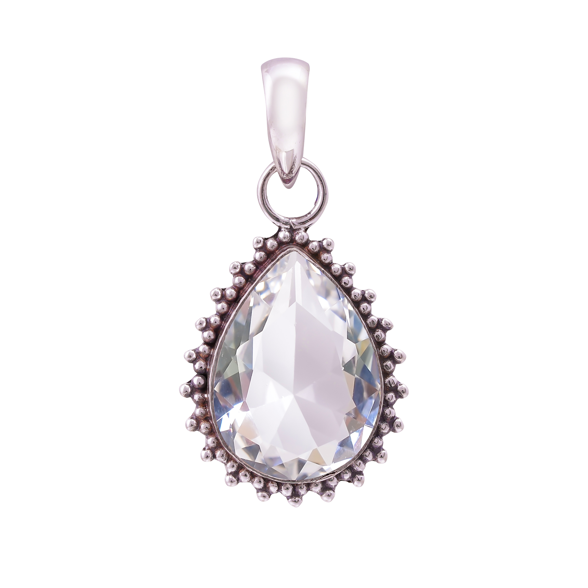 White Topaz - Simulated 925 Solid Sterling Silver Pendant