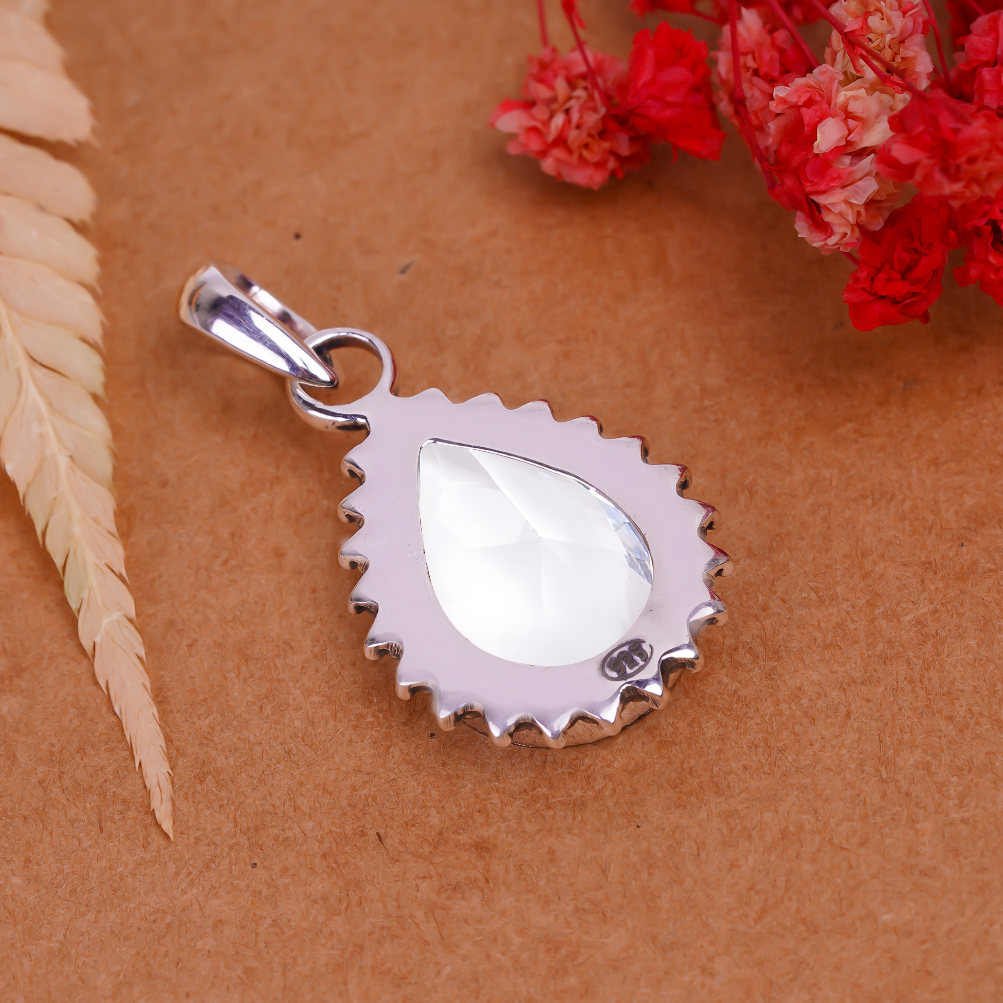 White Topaz - Simulated 925 Solid Sterling Silver Pendant